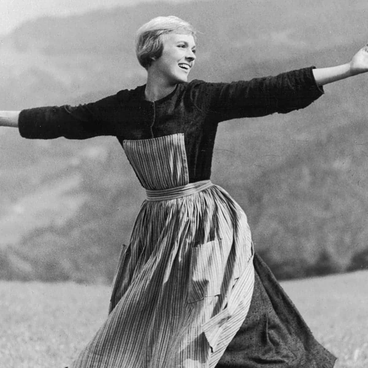 The sound of music, striped dress, mountainous field, SD Desktop Wallpaper