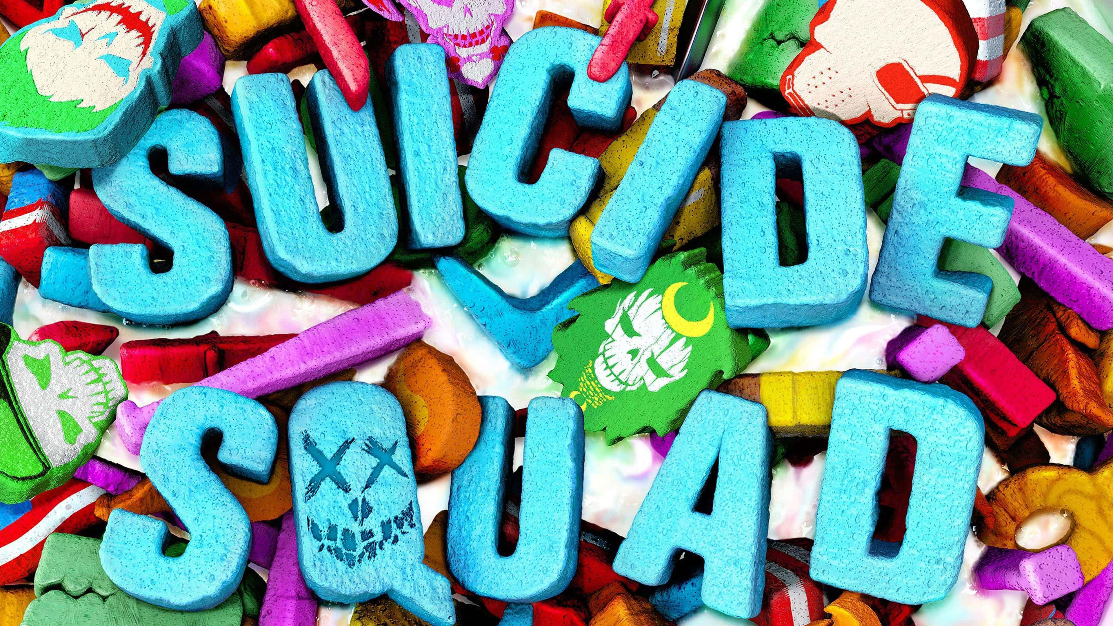 The Suicide Squad, SUICIDE SQUAD, blue 3D letters, 4K Desktop Wallpaper