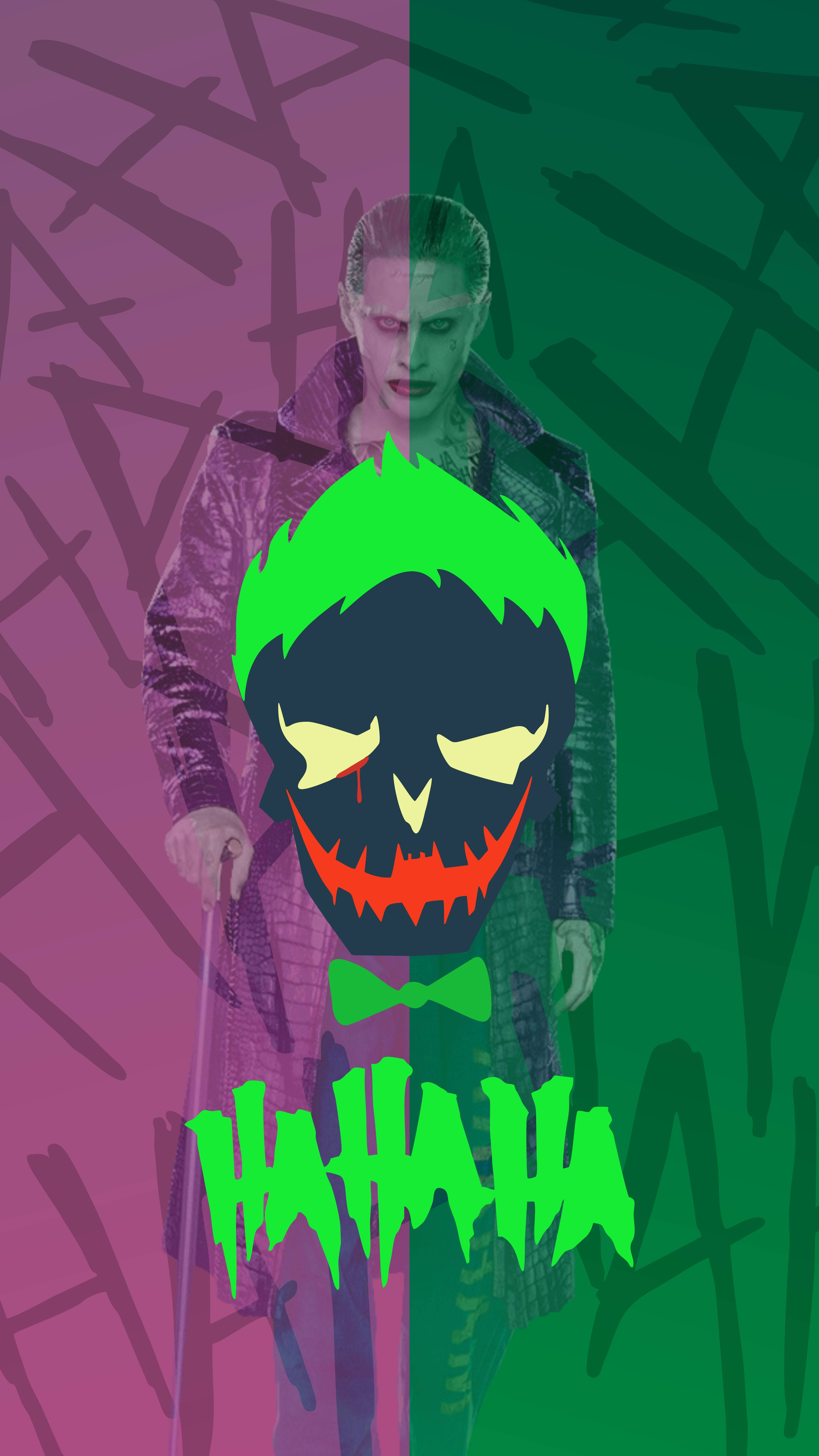 3D Joker, Suicide Squad, glowing green skull overlay, 8K Phone Wallpaper