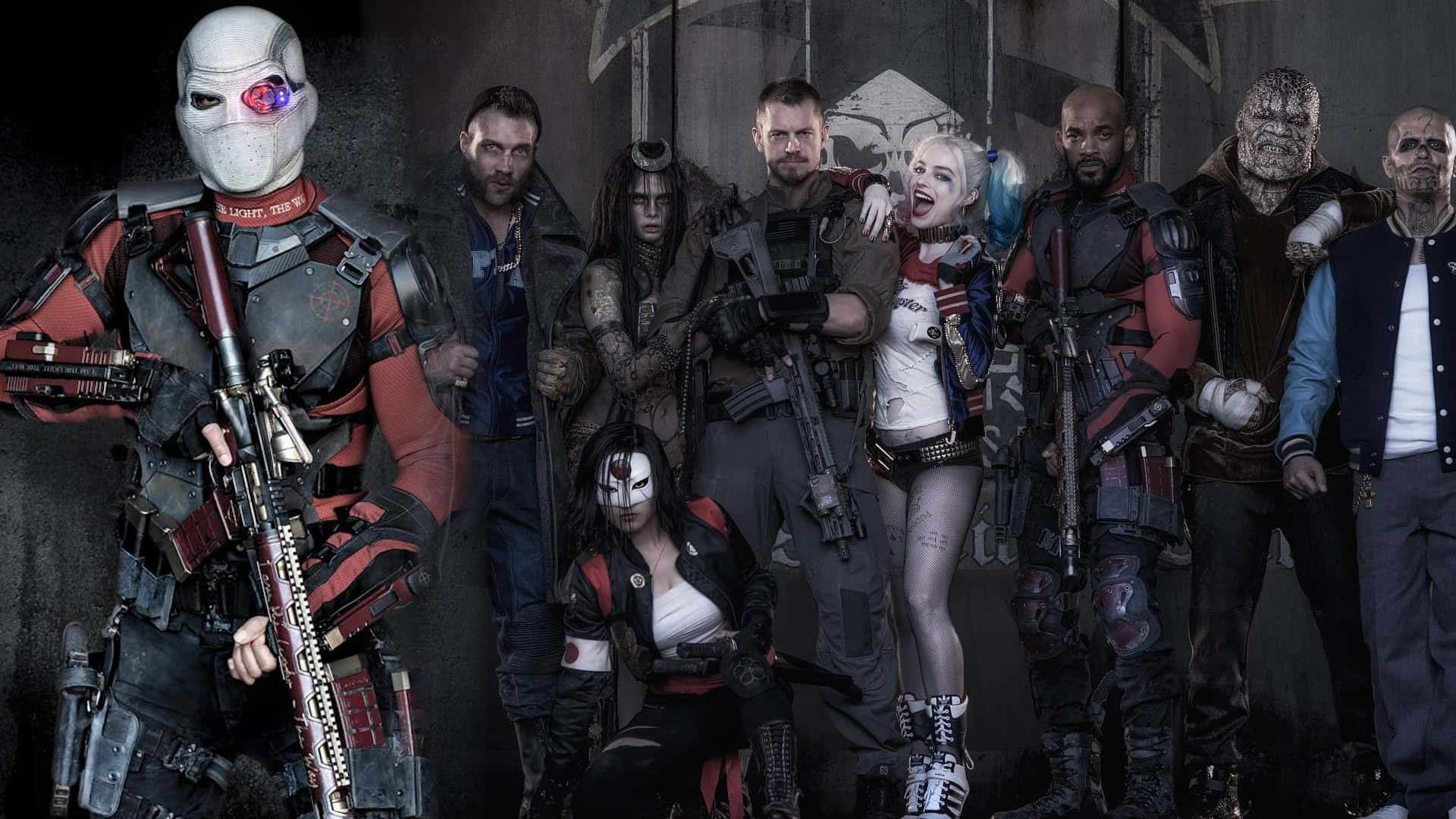 Suicide Squad, team portrait, dark industrial setting, Full HD Desktop Wallpaper