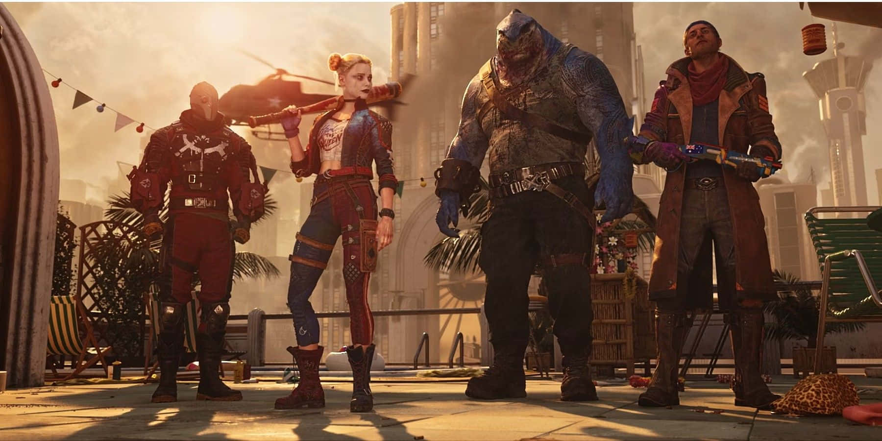 Suicide Squad, video game characters, sunlit rooftop terrace, HD Desktop Wallpaper