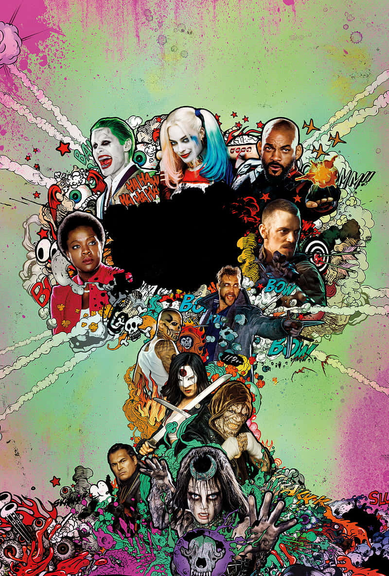 Suicide Squad, black bat silhouette, psychedelic green, SD Phone Wallpaper