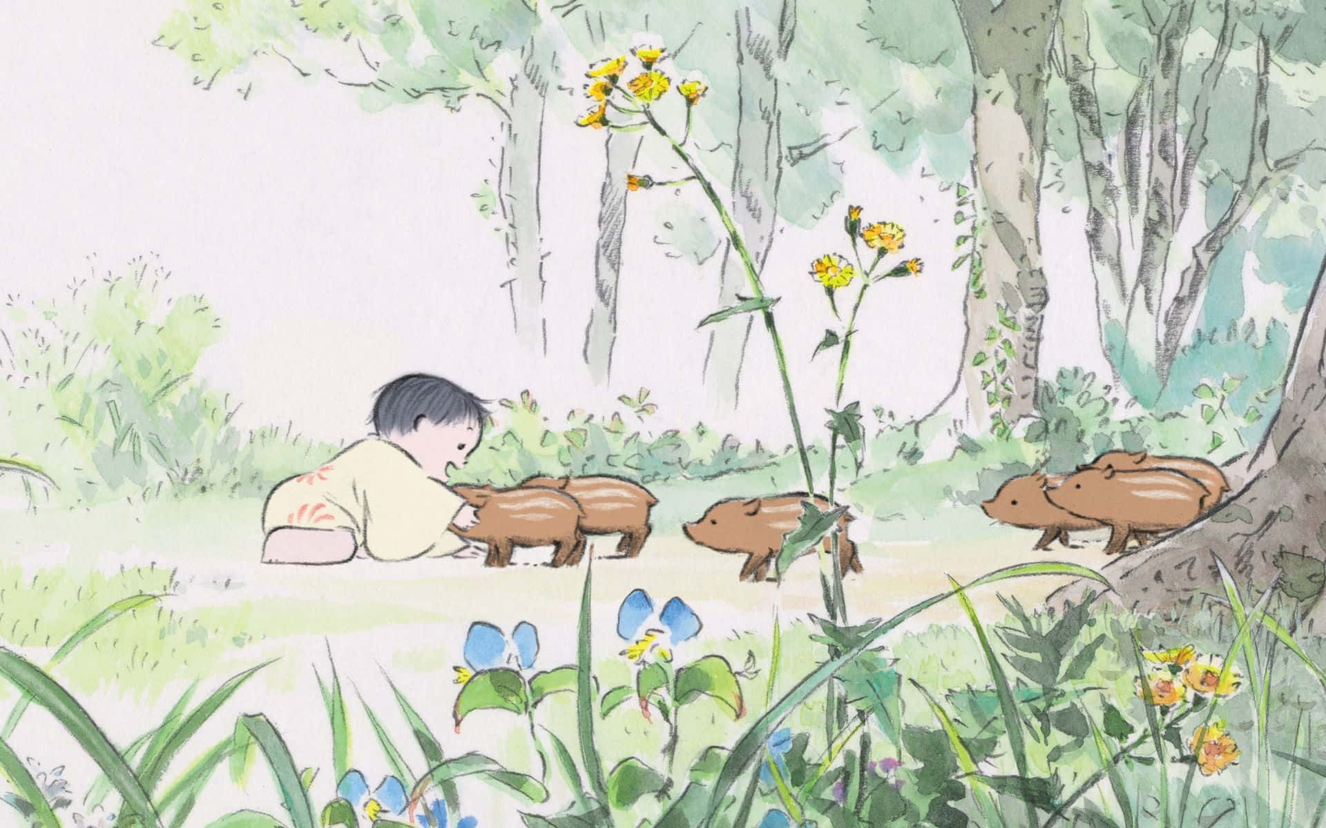 The Tale of the Princess Kaguya, child, forest, Full HD Desktop Wallpaper