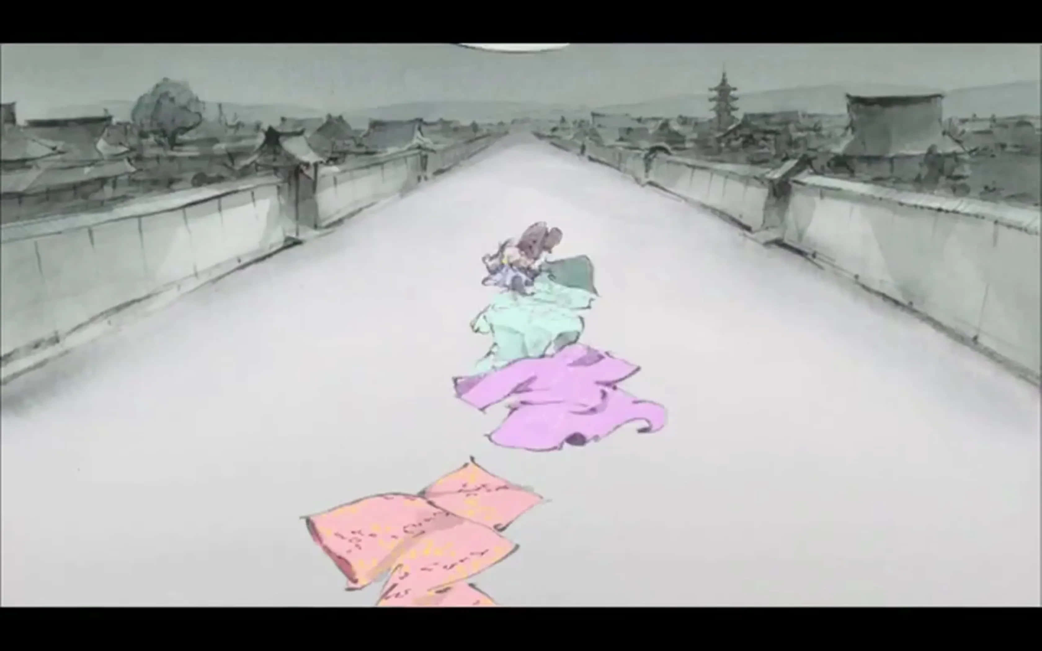 The Tale Of The Princess Kaguya, snow-covered bridge, flowing robes, 2K Desktop Wallpaper
