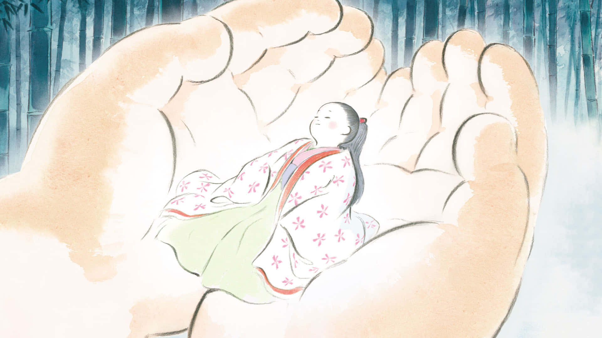 The Tale Of The Princess Kaguya, floral kimono, misty bamboo forest, Full HD Desktop Wallpaper