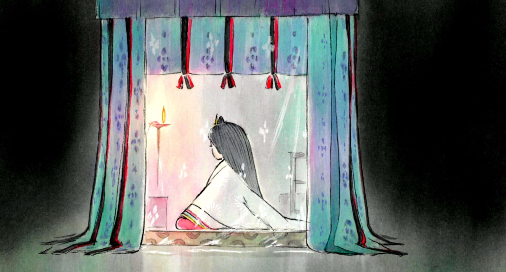 Princess Kaguya, white kimono, candle, Full HD Desktop Wallpaper