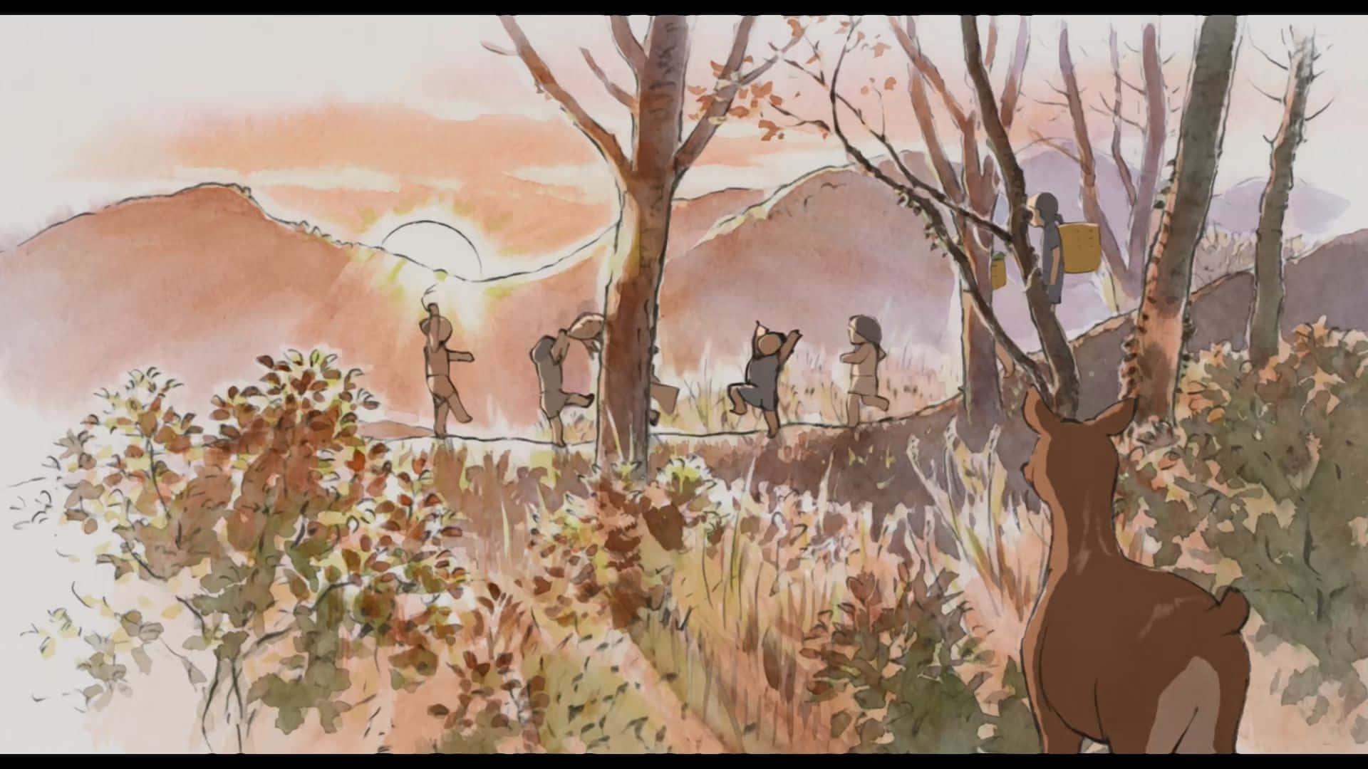 The Tale Of The Princess Kaguya, autumn forest, rope swing, Full HD Desktop Wallpaper
