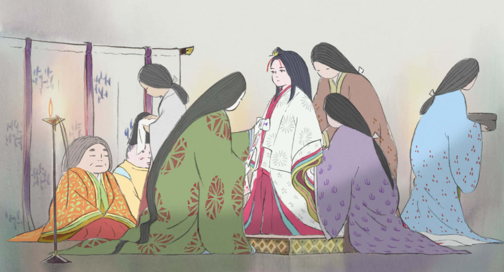 Princess Kaguya, traditional kimono, attendants, Full HD Desktop Wallpaper