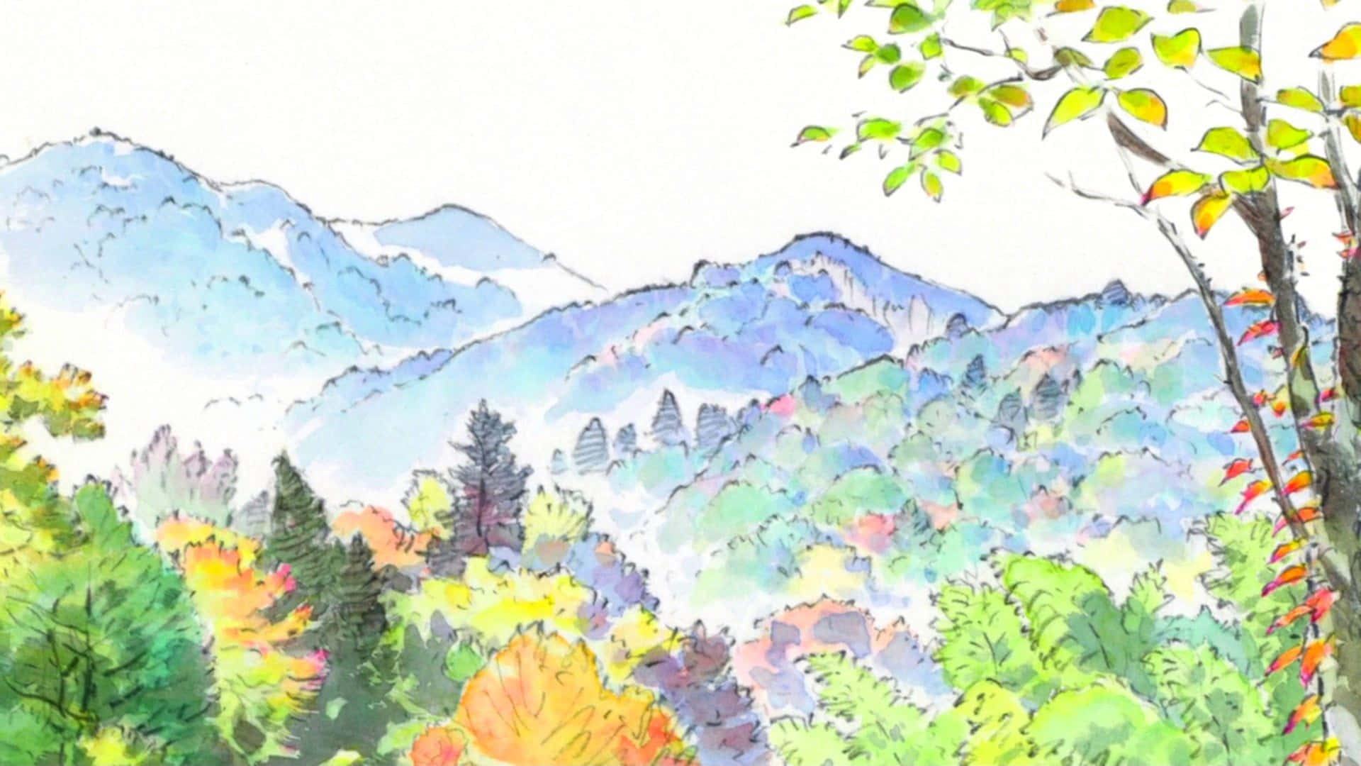 The Tale Of The Princess Kaguya, autumn mountains, colorful foliage, Full HD Desktop Wallpaper