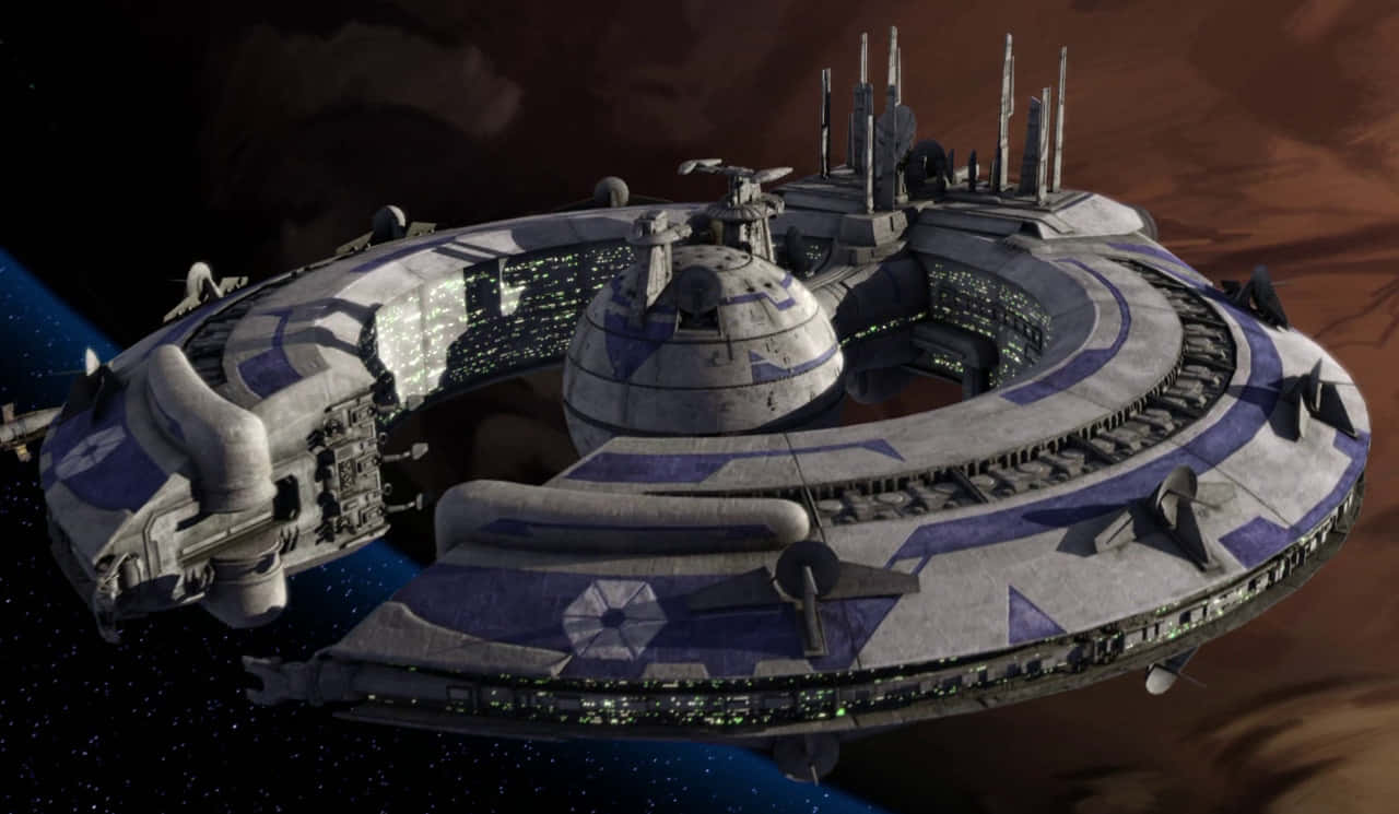 The Trade Federation, futuristic spaceship, blue and gray markings, HD Desktop Wallpaper