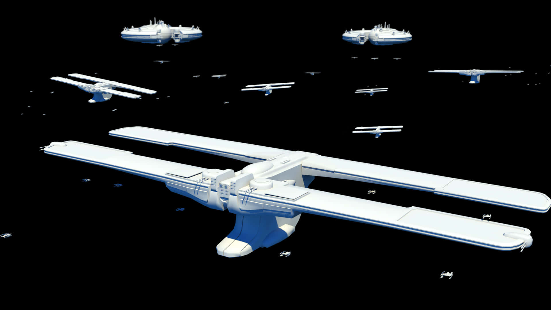 The Trade Federation, futuristic aircraft, white, Full HD Desktop Wallpaper