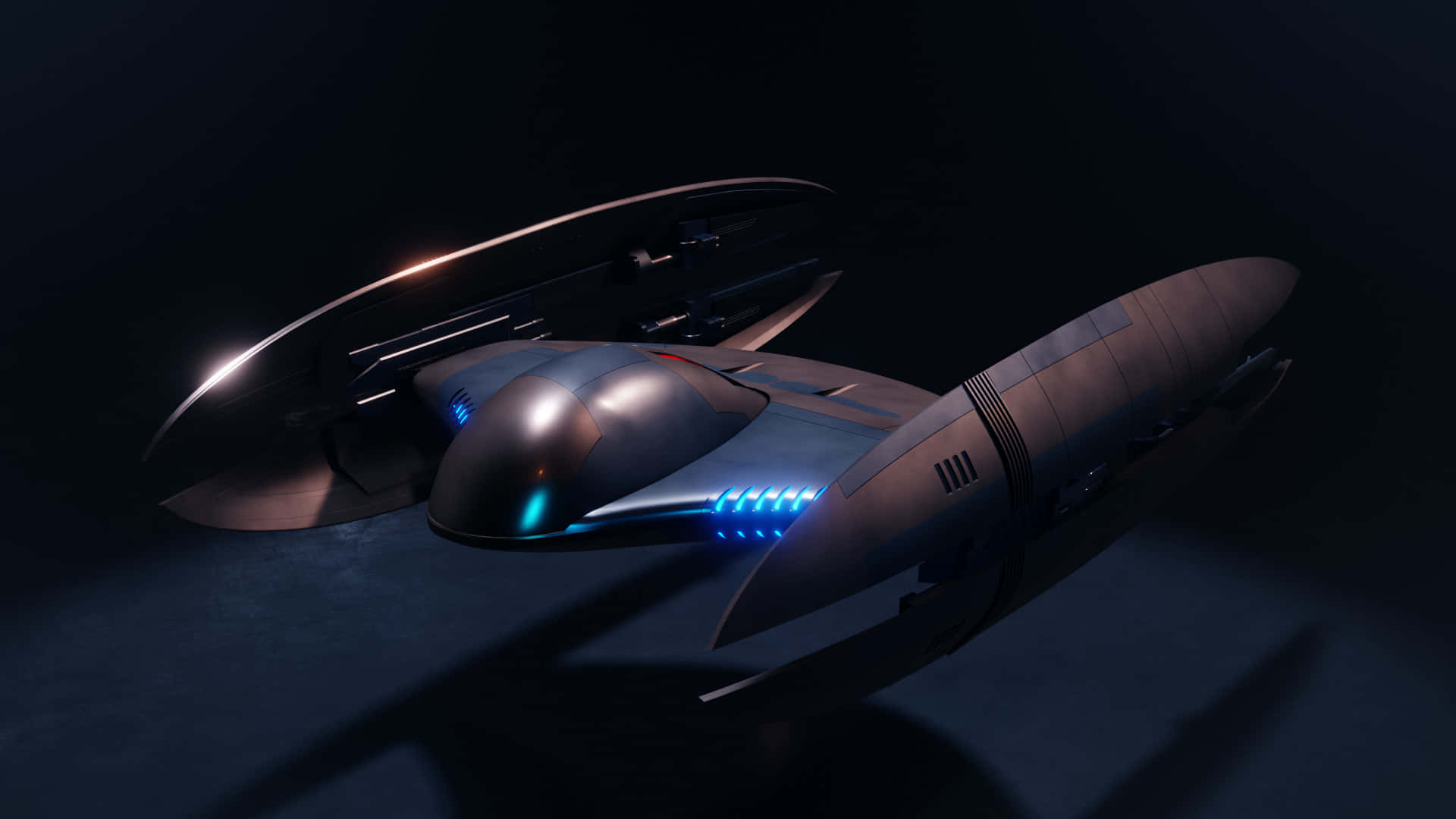 The Trade Federation, futuristic spaceship, glowing blue lights, Full HD Desktop Wallpaper