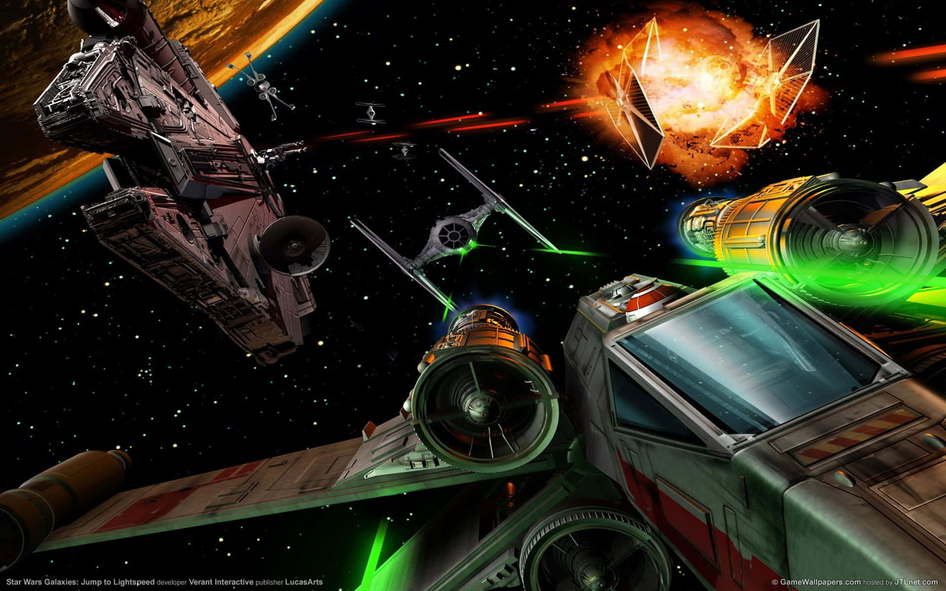The Trade Federation, starfighters, green lasers, Full HD Desktop Wallpaper
