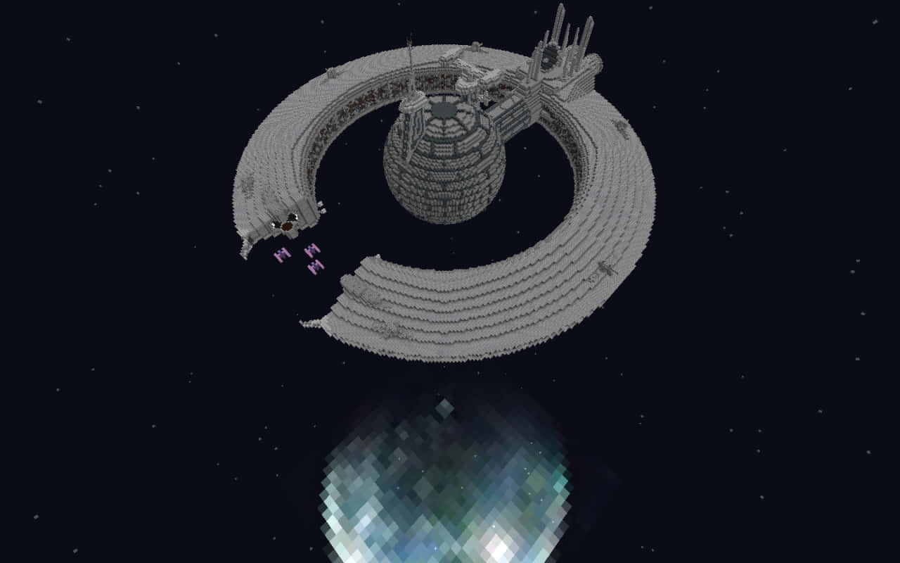 The Trade Federation, Minecraft-style, pixelated space station, HD Desktop Wallpaper
