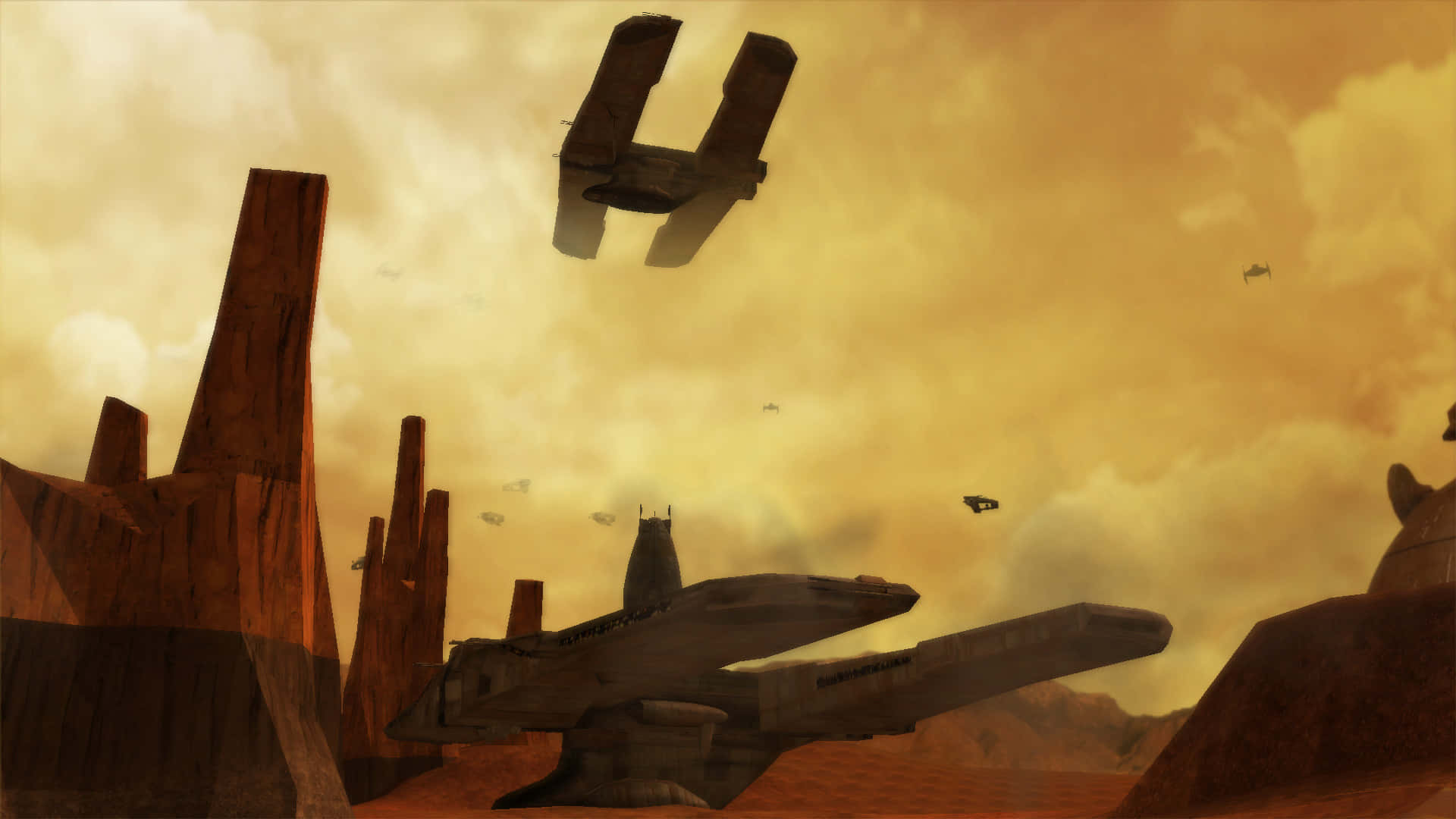 The Trade Federation, desert canyon, ancient stone spires, Full HD Desktop Wallpaper