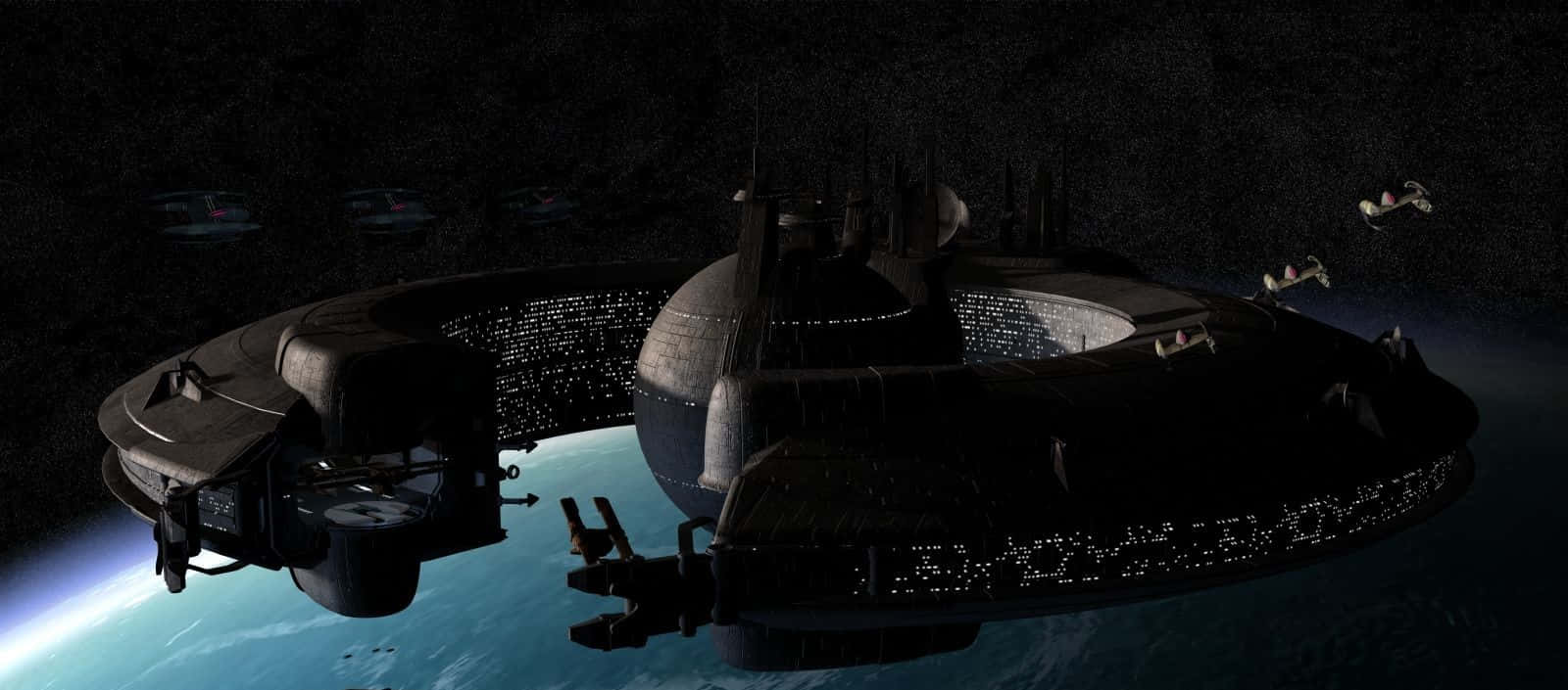 The Trade Federation, space station, blue planet, HD Desktop Wallpaper