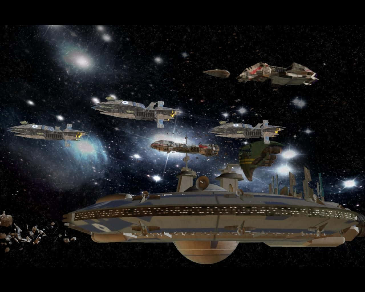 The Trade Federation, starships, vibrant nebula, HD Desktop Wallpaper