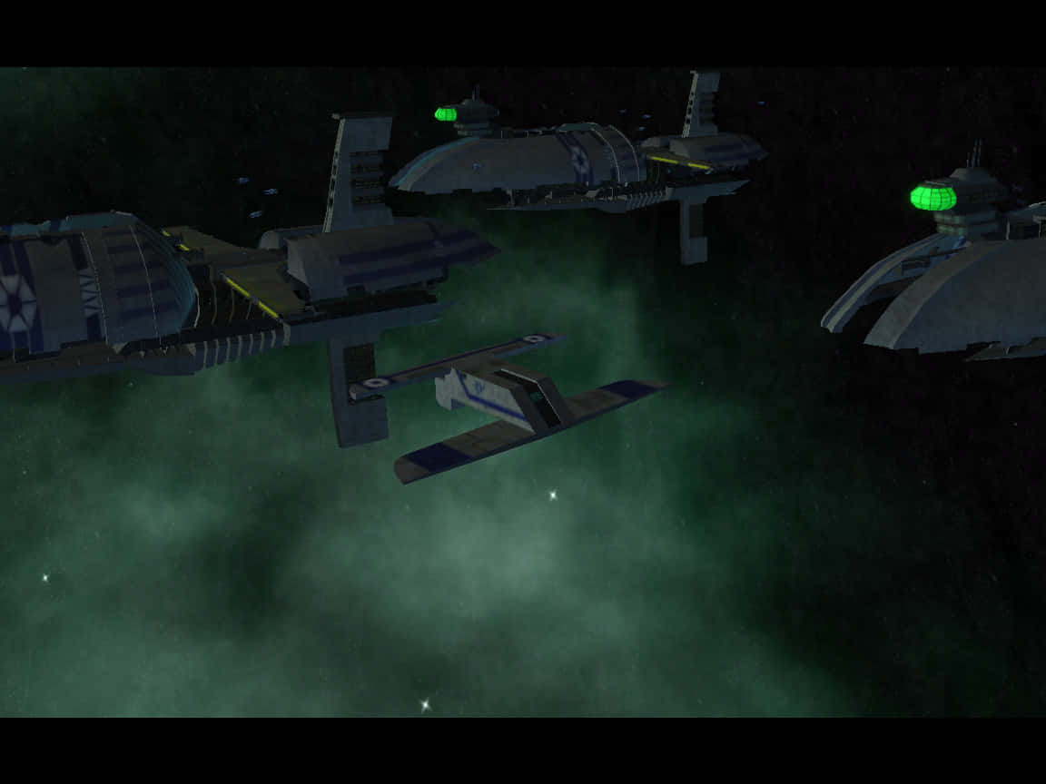 The Trade Federation, futuristic spacecraft, glowing green lights, SD Desktop Wallpaper