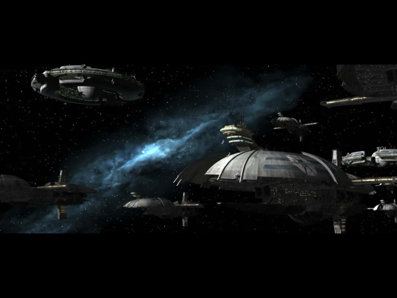 The Trade Federation, futuristic spaceships, starfield, HD Desktop Wallpaper