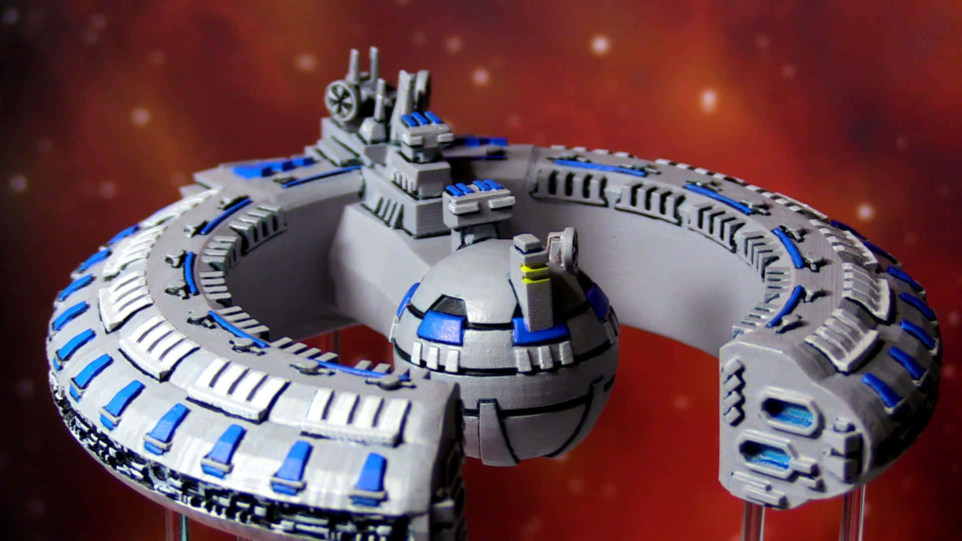 The Trade Federation, gray and blue spaceship model, intricate panels, Full HD Desktop Wallpaper