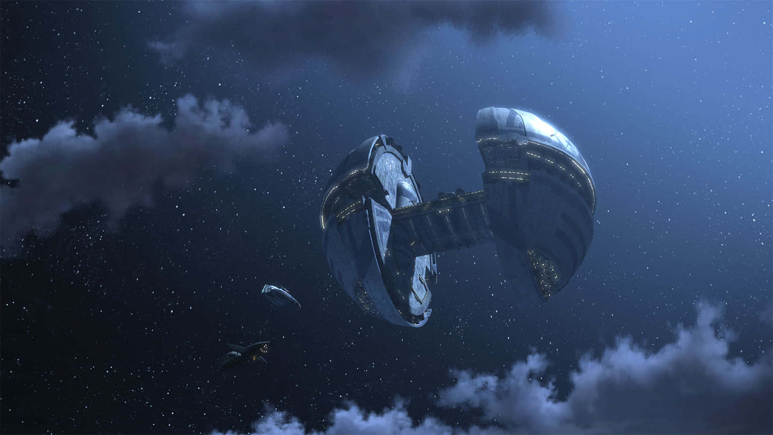 The Trade Federation, futuristic spaceship, starry night sky, HD Desktop Wallpaper