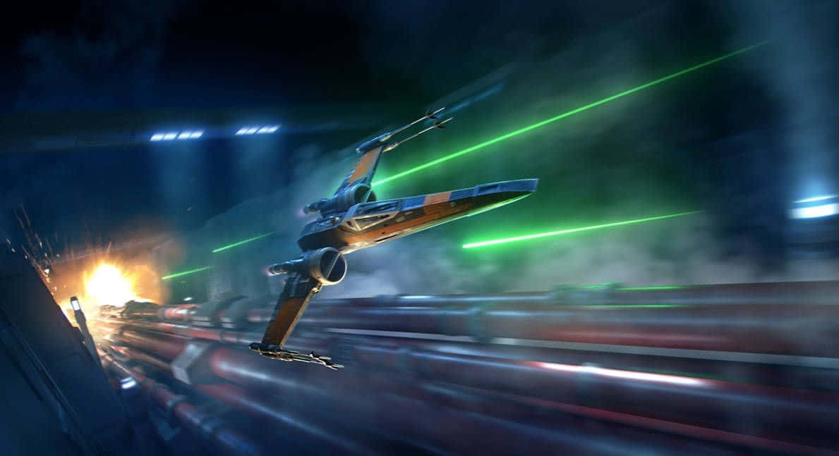 The Trench Run, starfighter, neon-lit space station corridor, SD Desktop Wallpaper