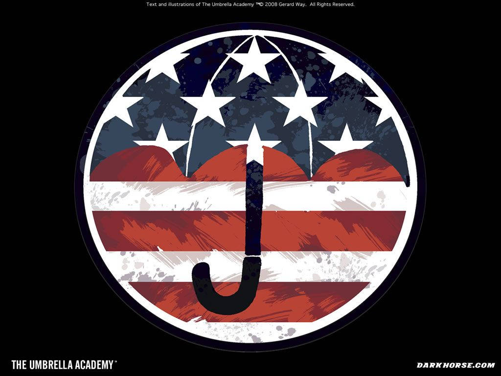 The Umbrella Academy, American flag themed logo, black umbrella, SD Desktop Wallpaper