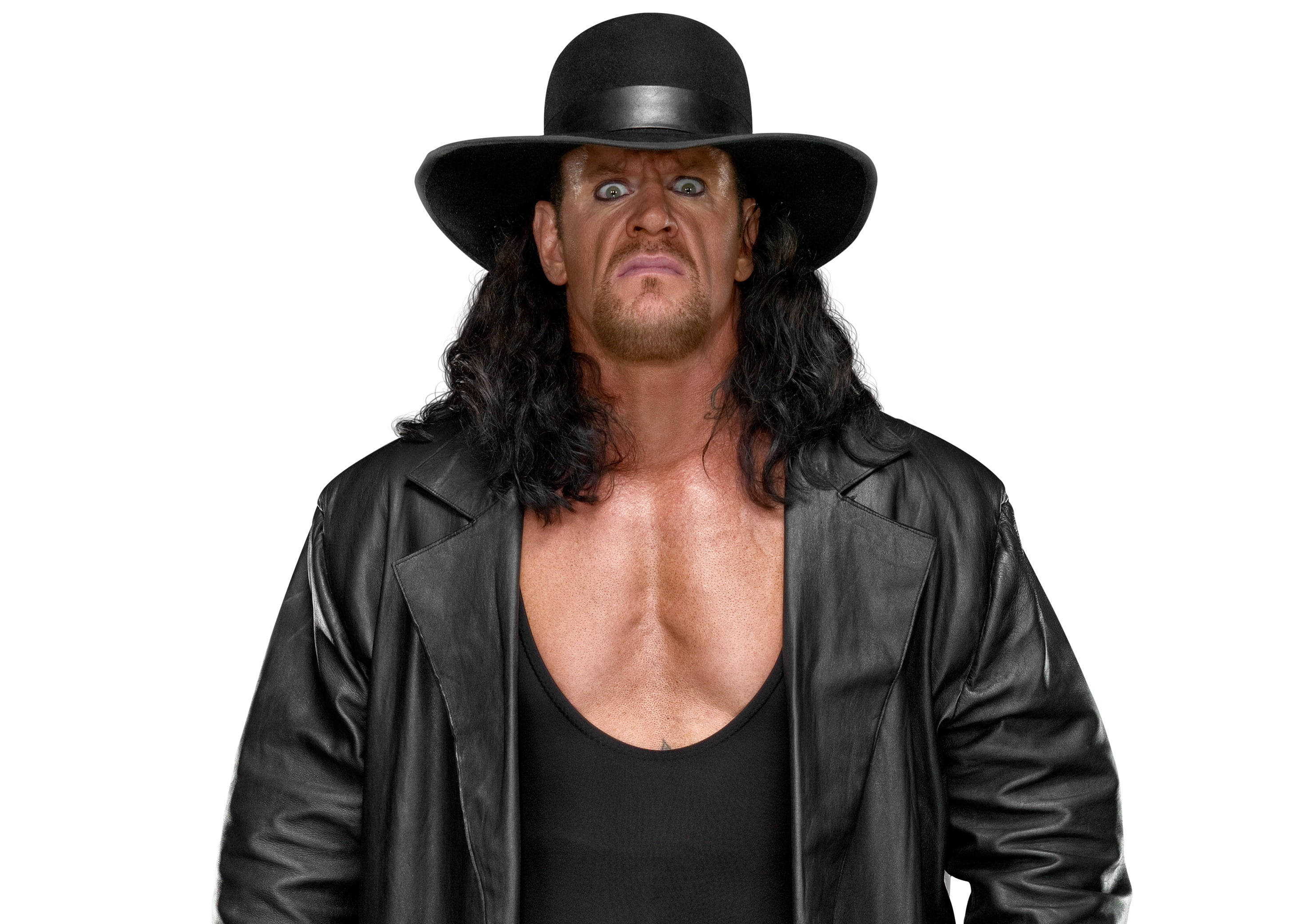 The Undertaker, black leather jacket, wide-brimmed hat, 2K Desktop Wallpaper