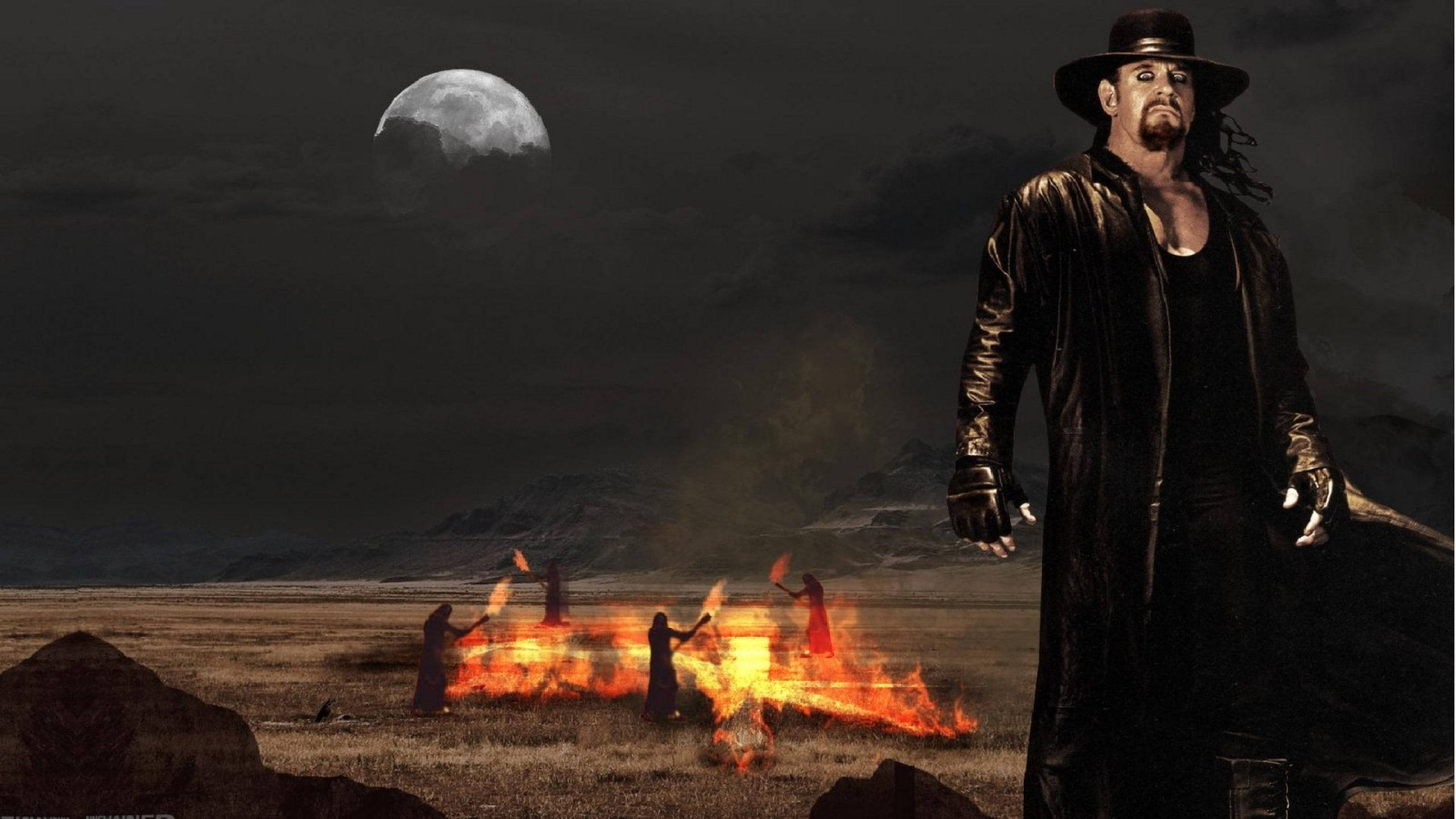 The Undertaker, black leather coat, hat, 2K Desktop Wallpaper