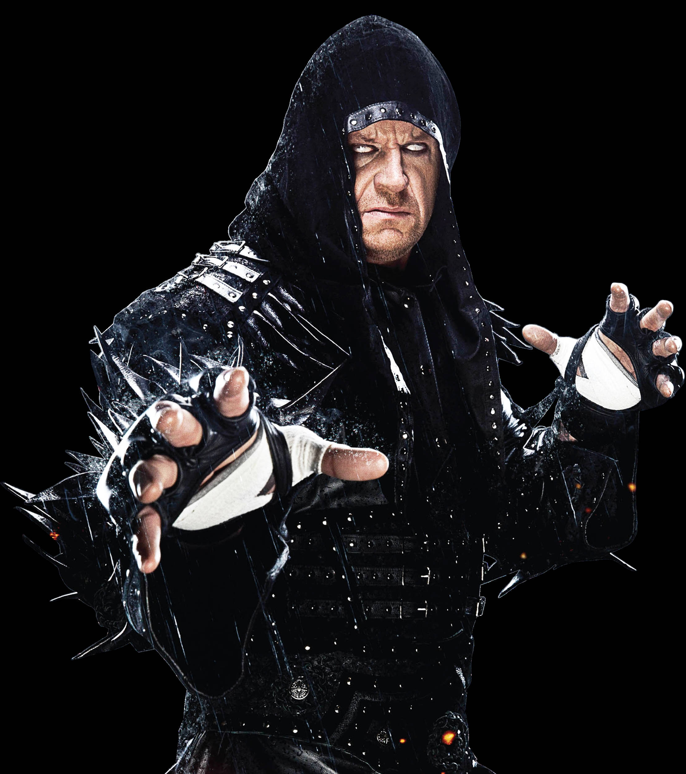 The Undertaker, black hooded outfit, spiked gloves, Full HD Phone Wallpaper