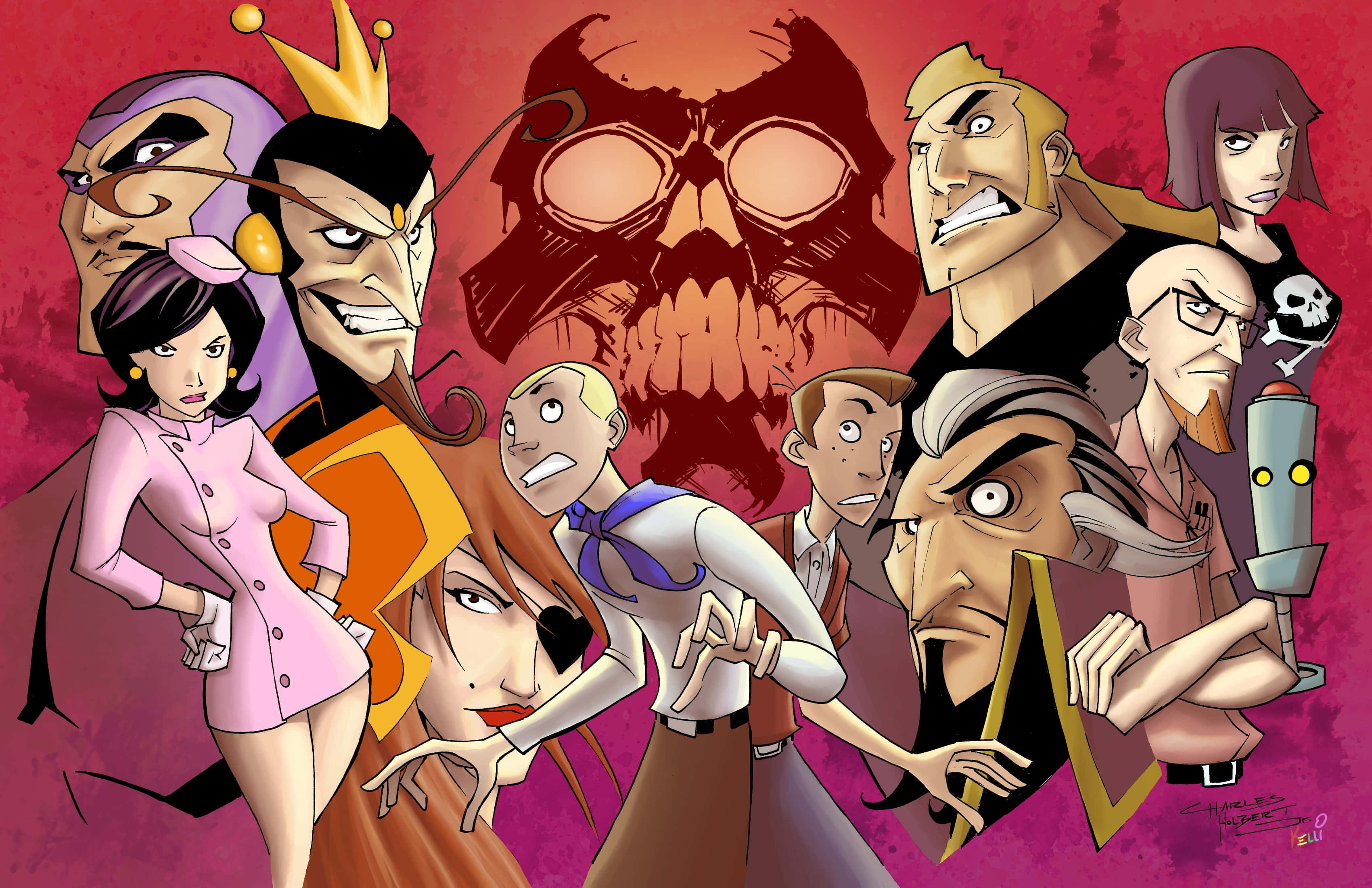 The Venture Bros, character collage, stylized cartoon villains, 2K Desktop Wallpaper