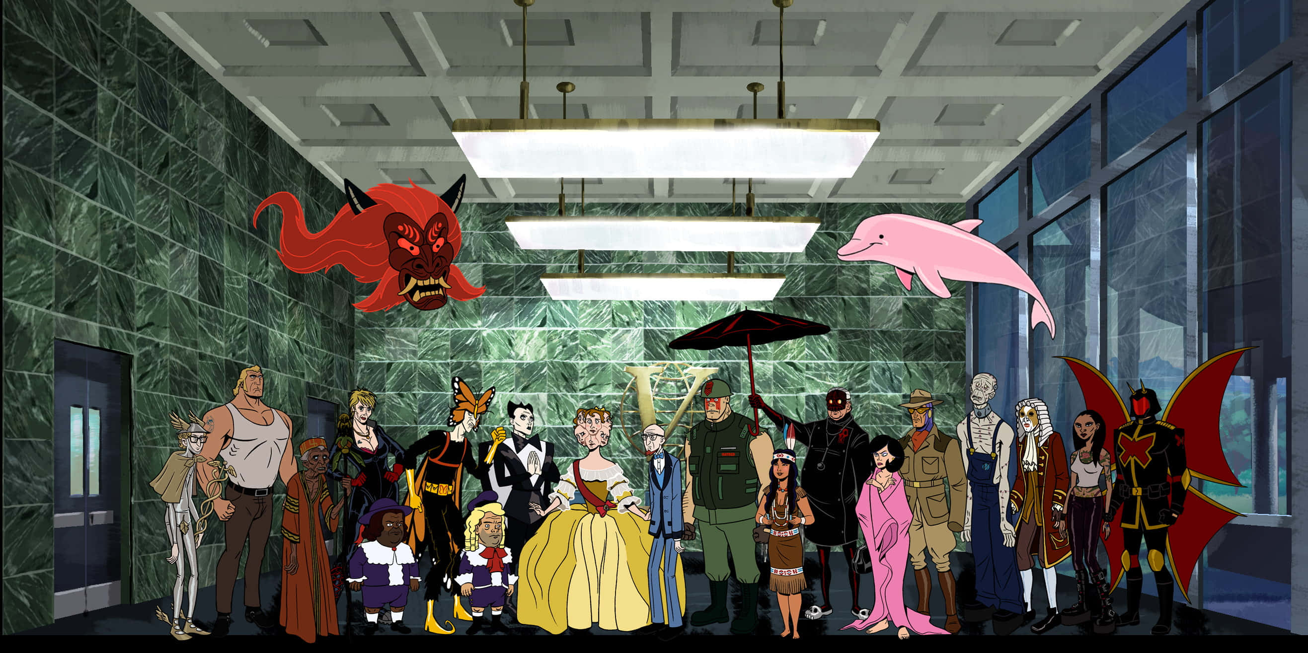 The Venture Bros, red devil, pink dolphin, 2K Desktop Wallpaper