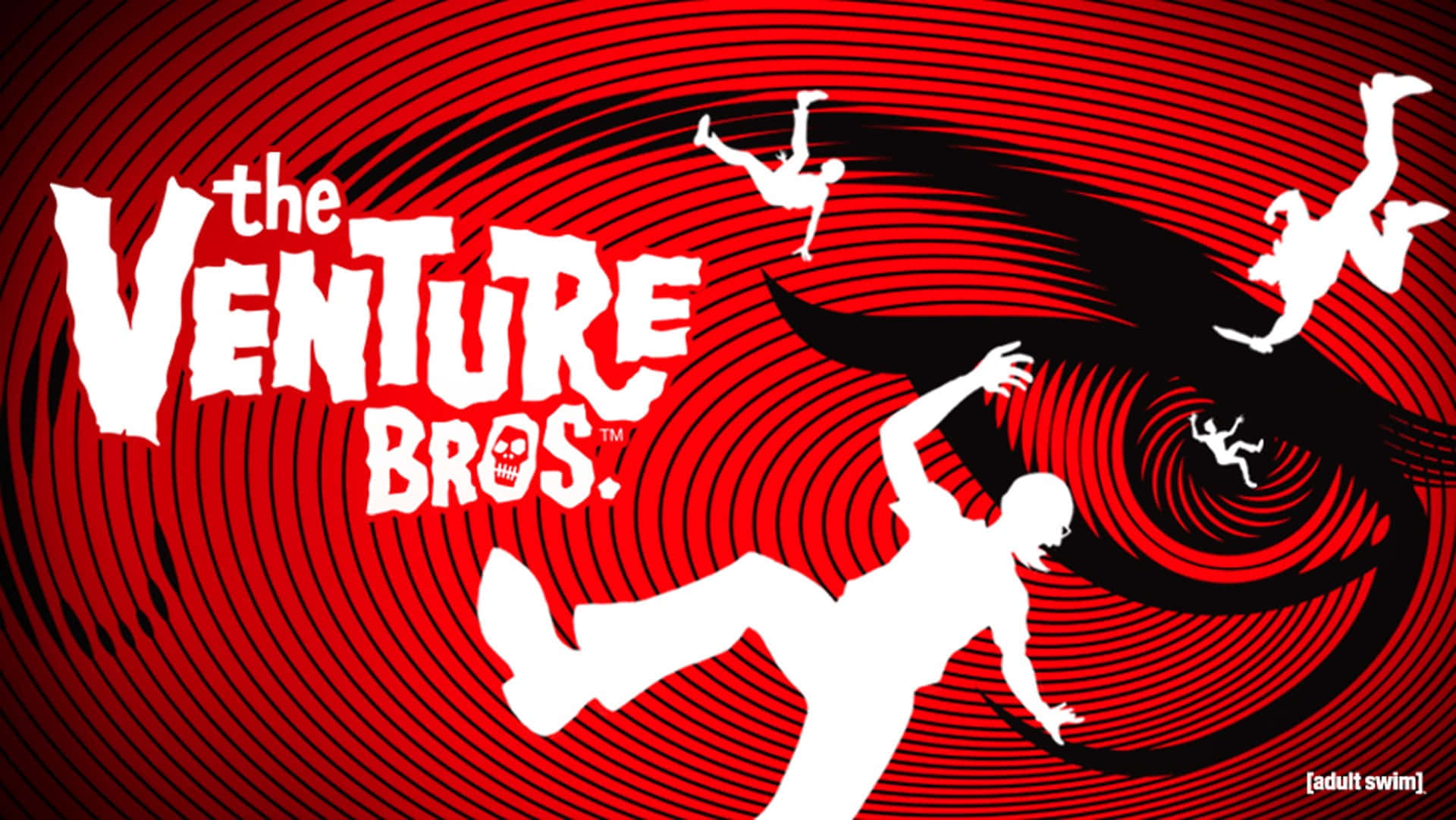 The Venture Bros., red concentric circle background, white silhouettes of falling figures, Full HD Desktop Wallpaper