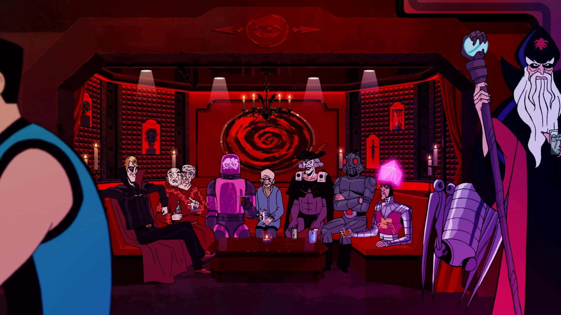 The Venture Bros, main characters, dim red-lit throne room, Full HD Desktop Wallpaper