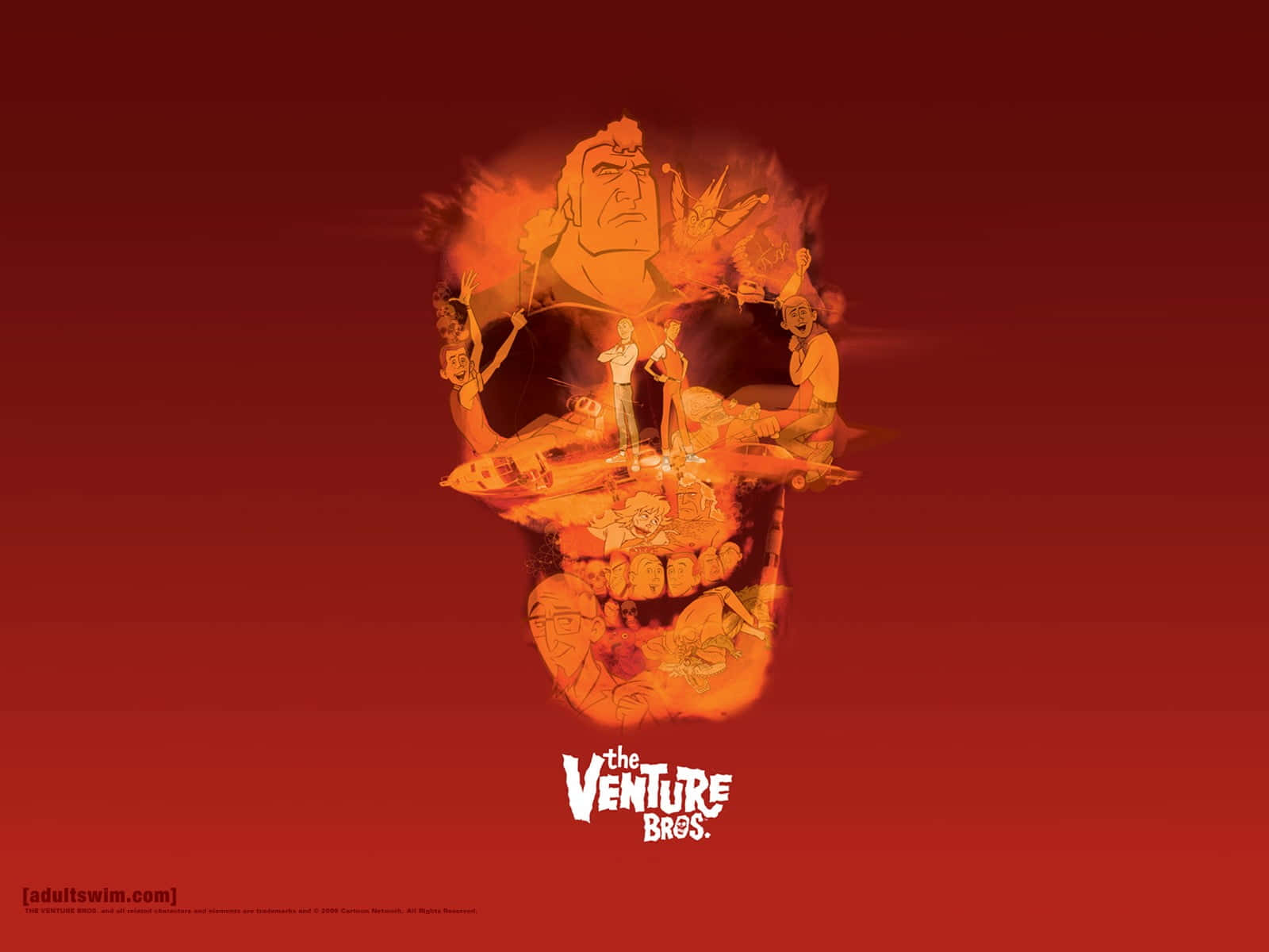 The Venture Bros, fiery orange skull silhouette, animated characters, HD Desktop Wallpaper
