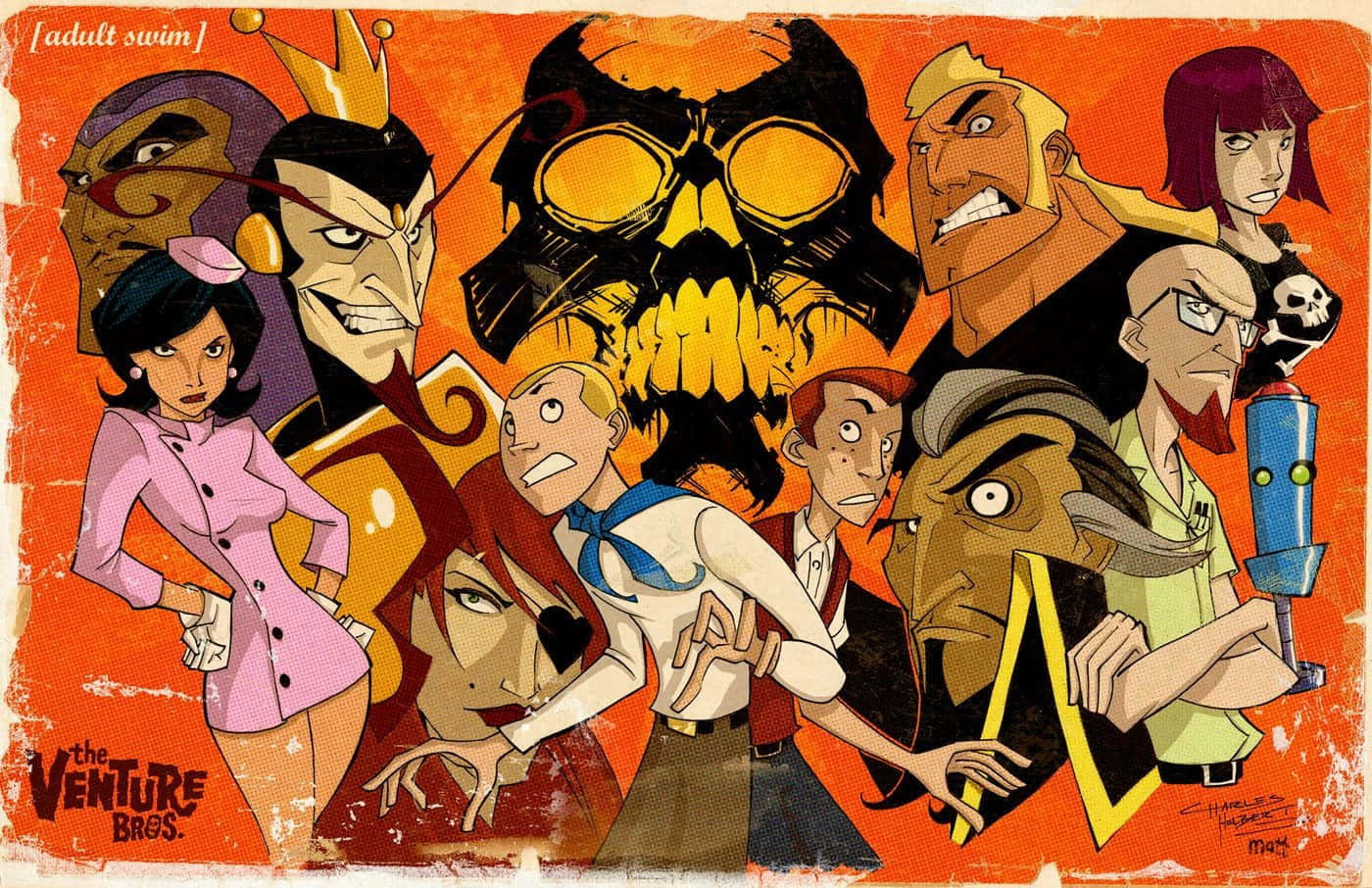 The Venture Bros, venture bros character collage, vibrant orange textured wallpaper, HD Desktop Wallpaper