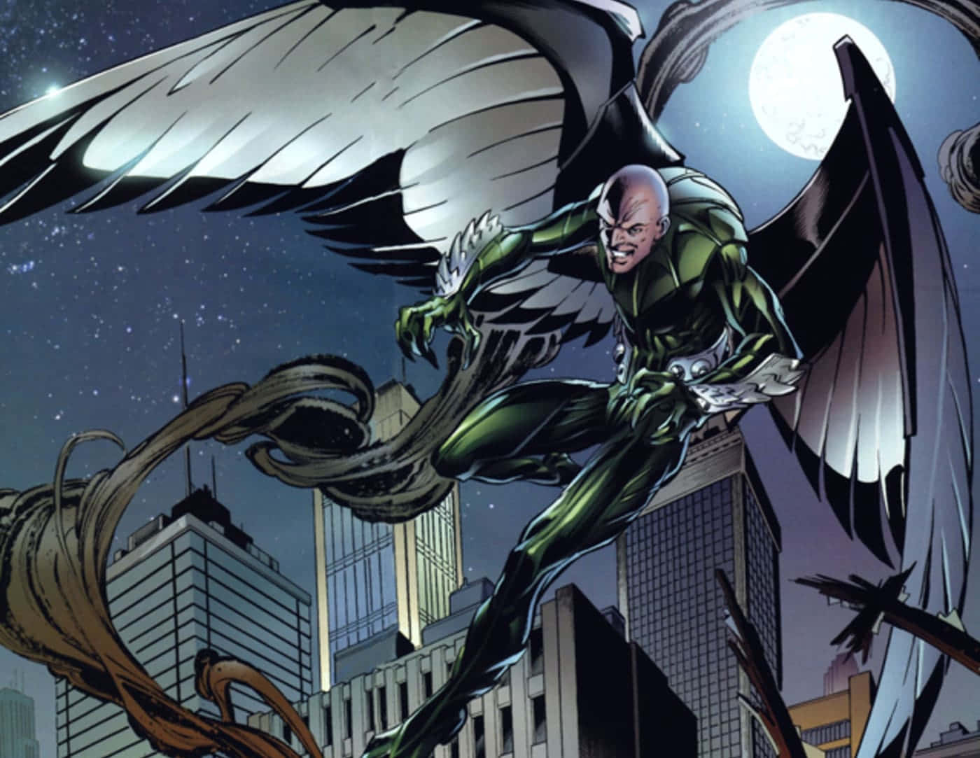 The Vulture, green suit, large black wings, HD Desktop Wallpaper