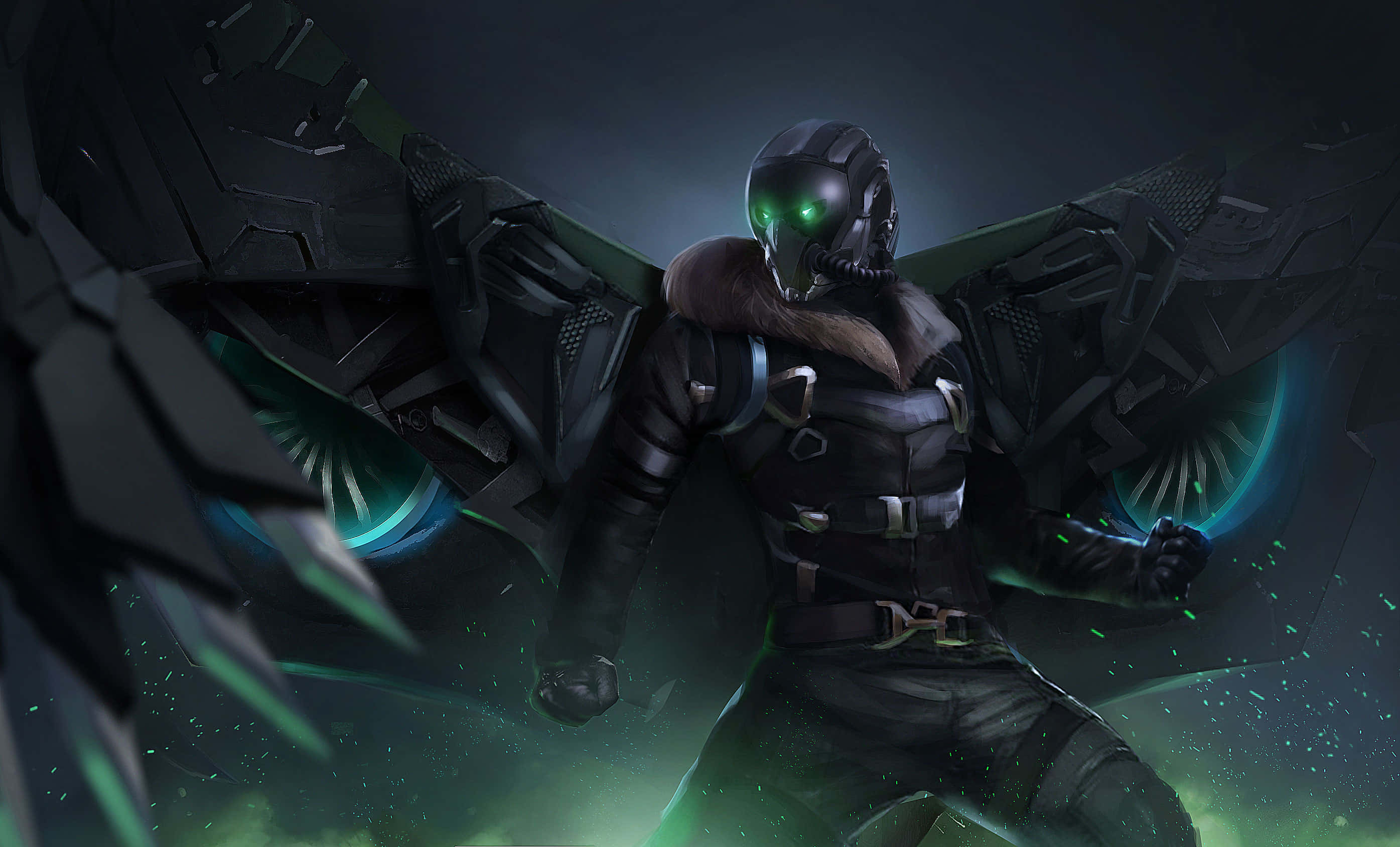 The Vulture, mechanical wings, glowing green eyes, 2K Desktop Wallpaper