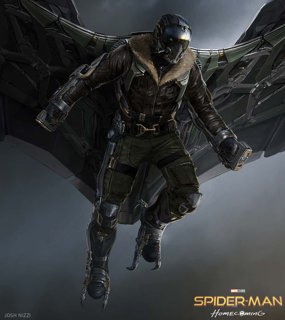 The Vulture 1000, mechanical wings, glowing green eyes, SD Phone Wallpaper