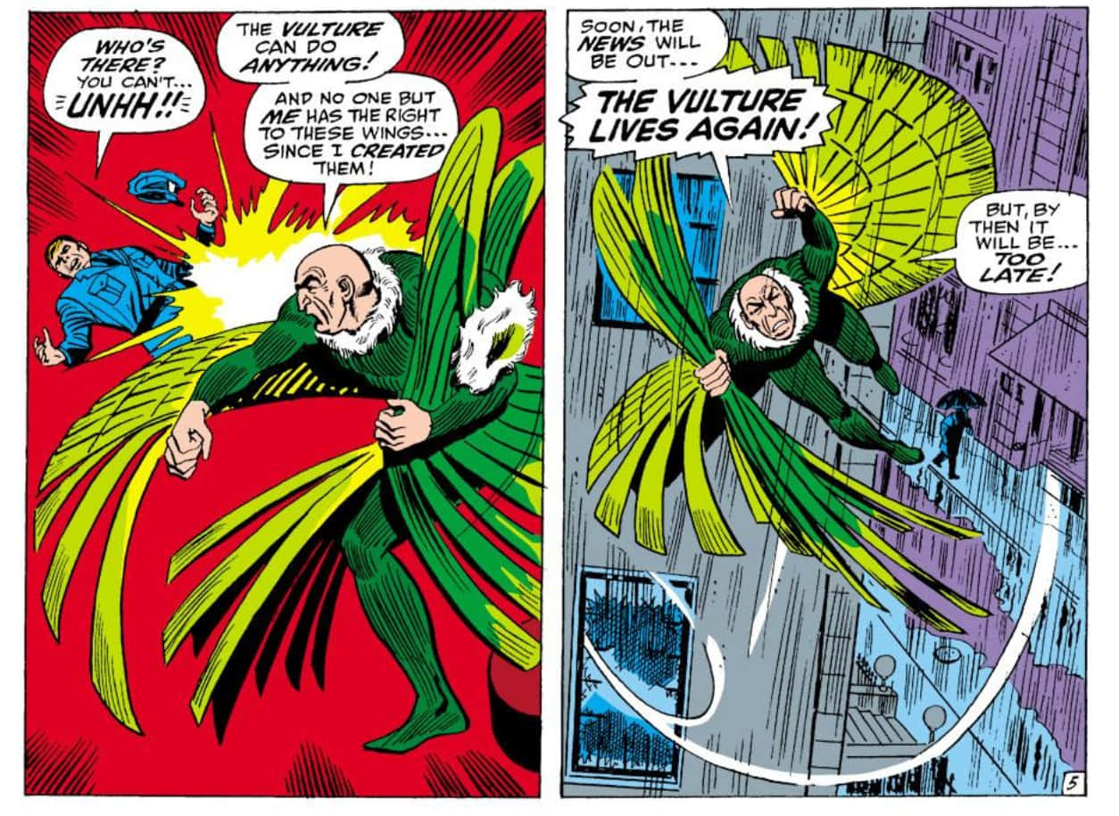 The Vulture, comic book panel, rainy cityscape, SD Desktop Wallpaper