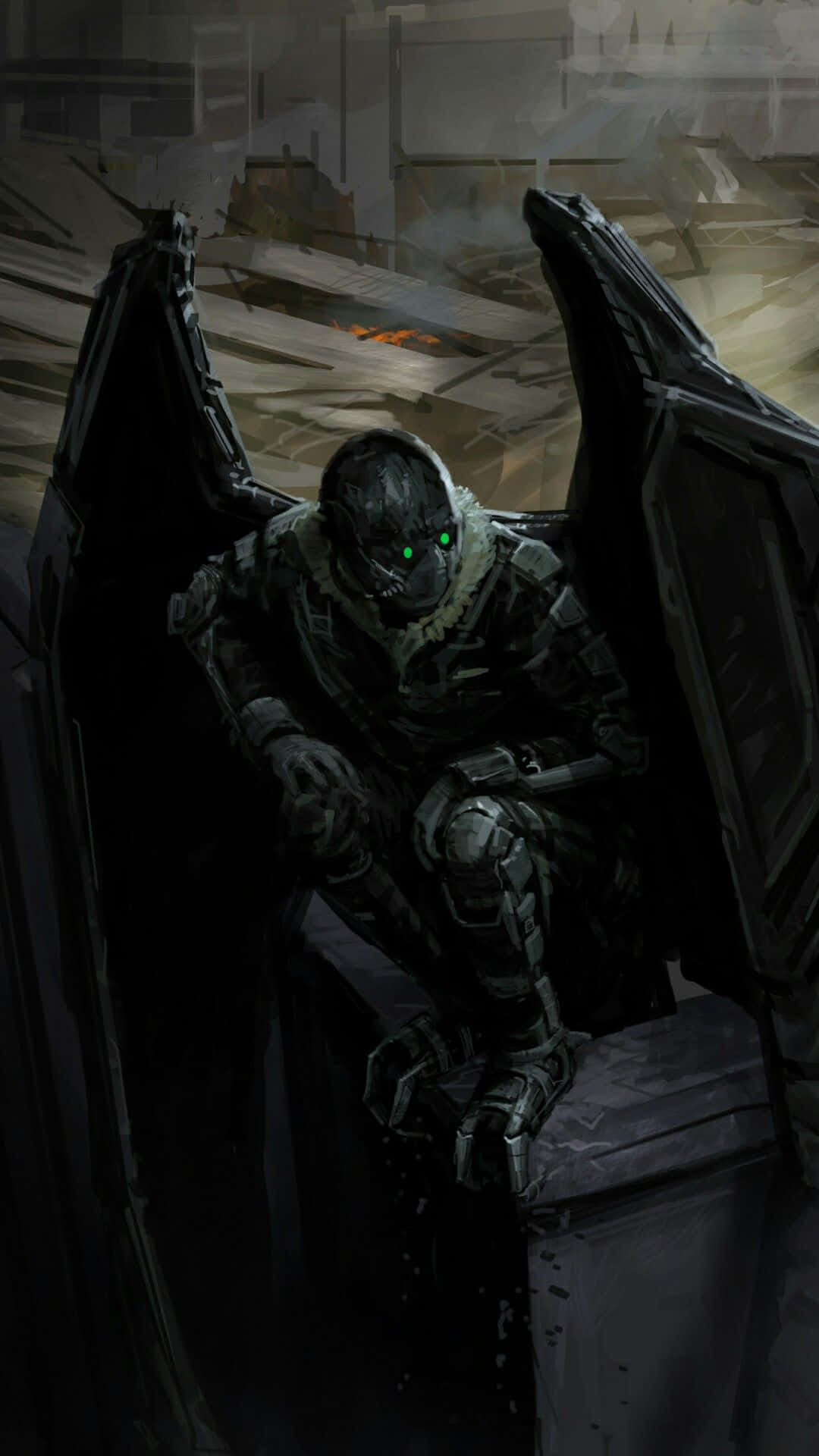 The Vulture, dark armored figure, glowing green eyes, Full HD Phone Wallpaper