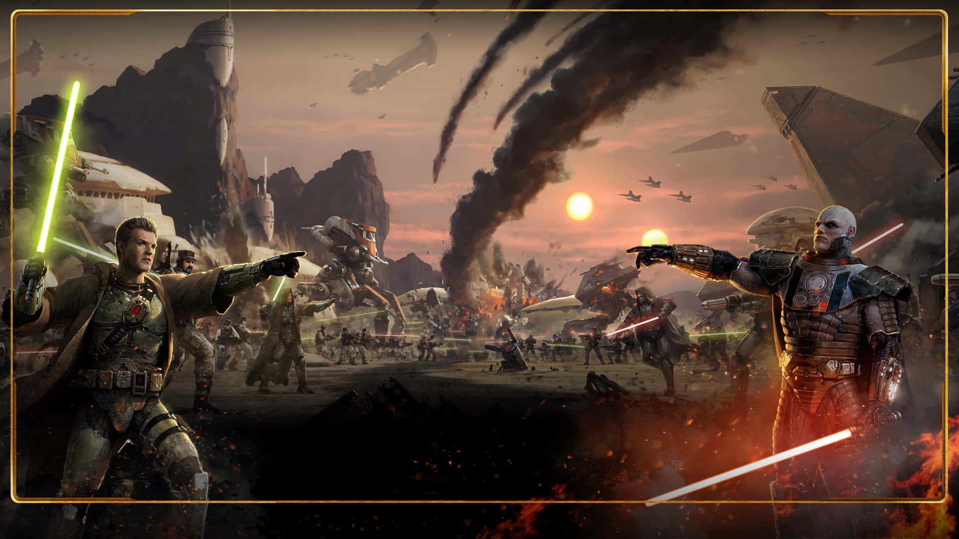 The War Of The Bounty Hunters, lightsabers, chaotic battlefield, Full HD Desktop Wallpaper