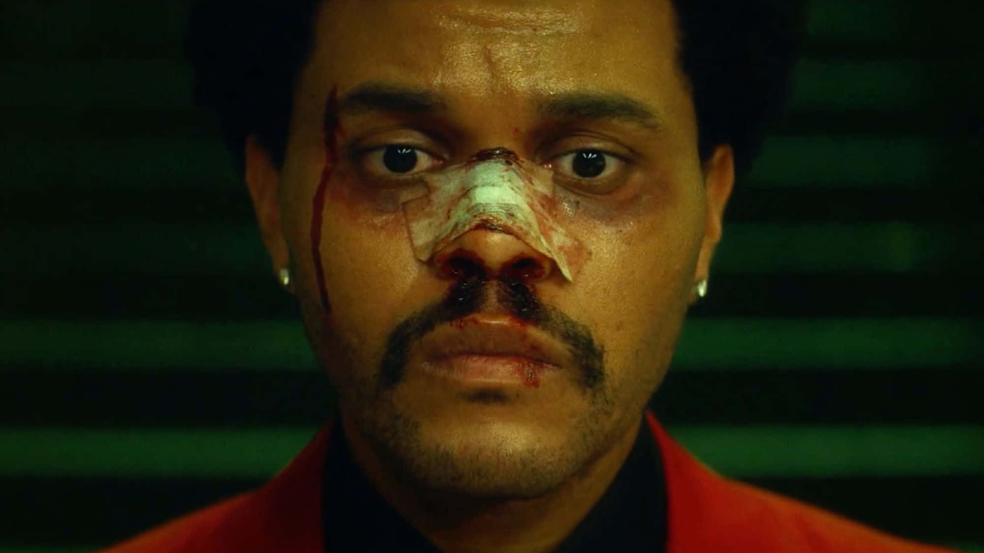 The Weeknd After Hours, green striped background, bloodied face, Full HD Desktop Wallpaper