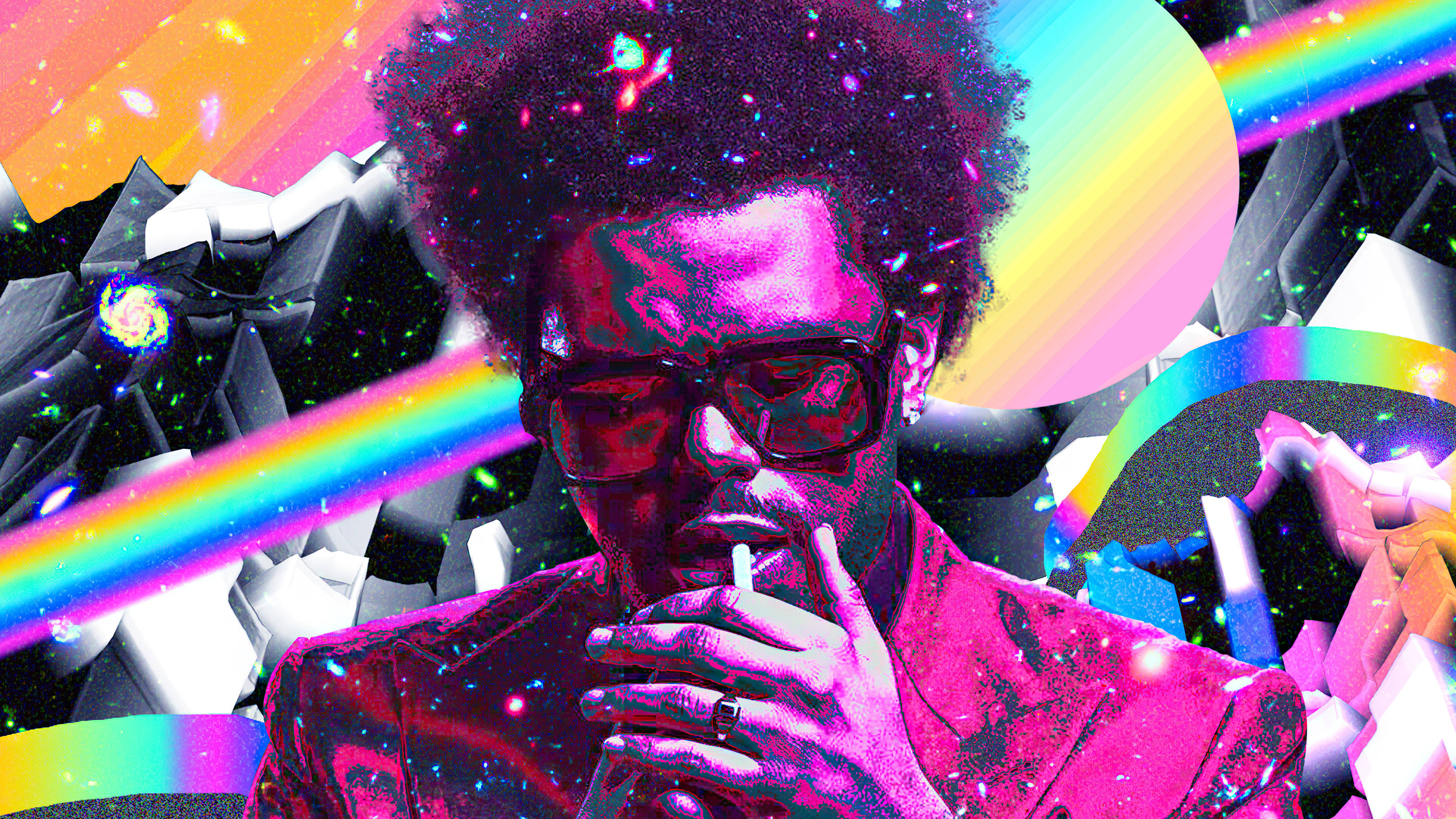 The Weeknd, afro hair, glasses, 4K Desktop Wallpaper