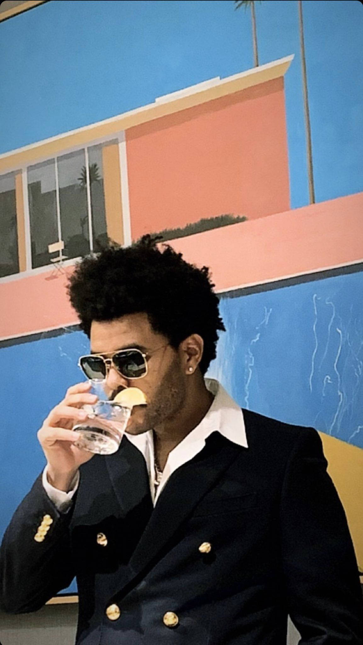 The Weeknd, navy double-breasted suit, lemon wedge, Full HD Phone Wallpaper