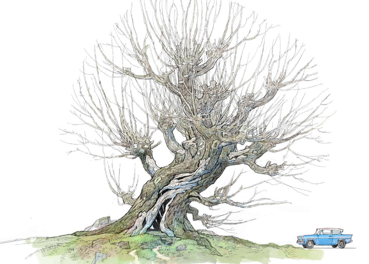 The Whomping Willow, gnarled leafless tree, intricate branches, HD Desktop Wallpaper