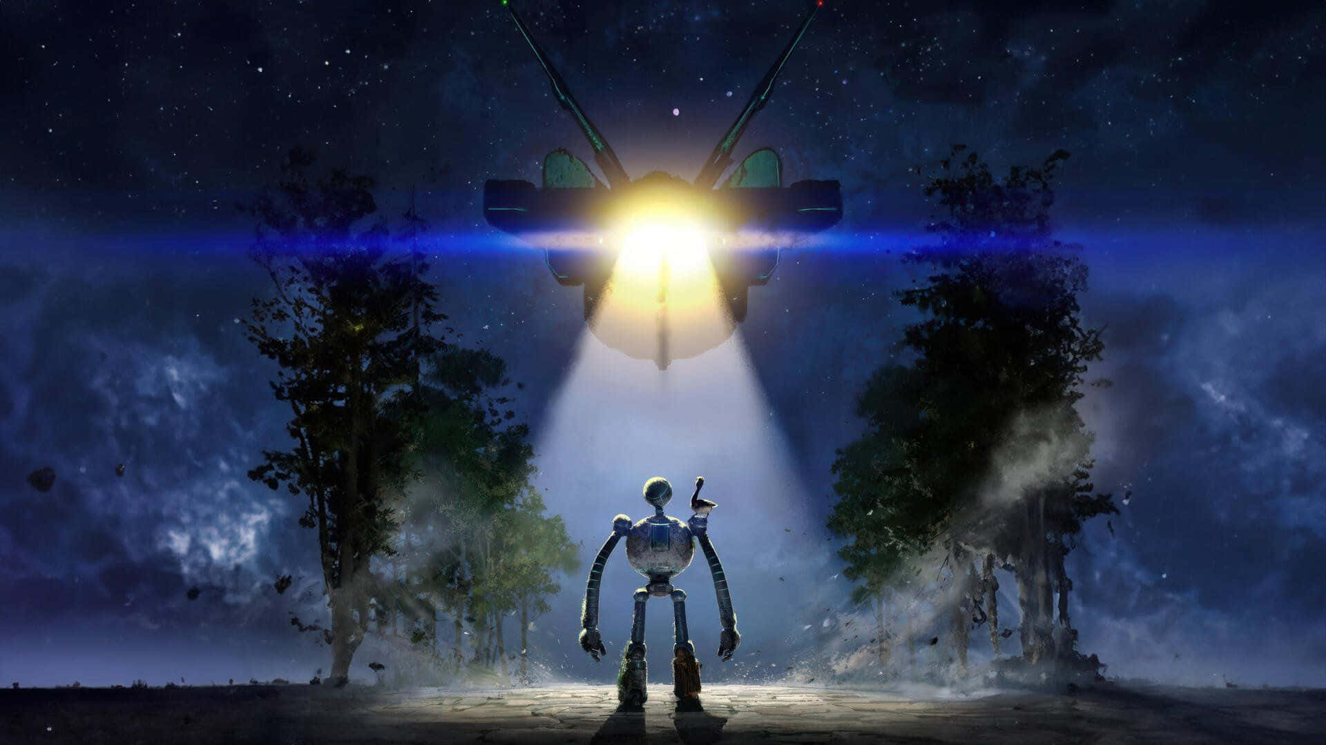 The Wild Robot, alien spaceship, forest, Full HD Desktop Wallpaper