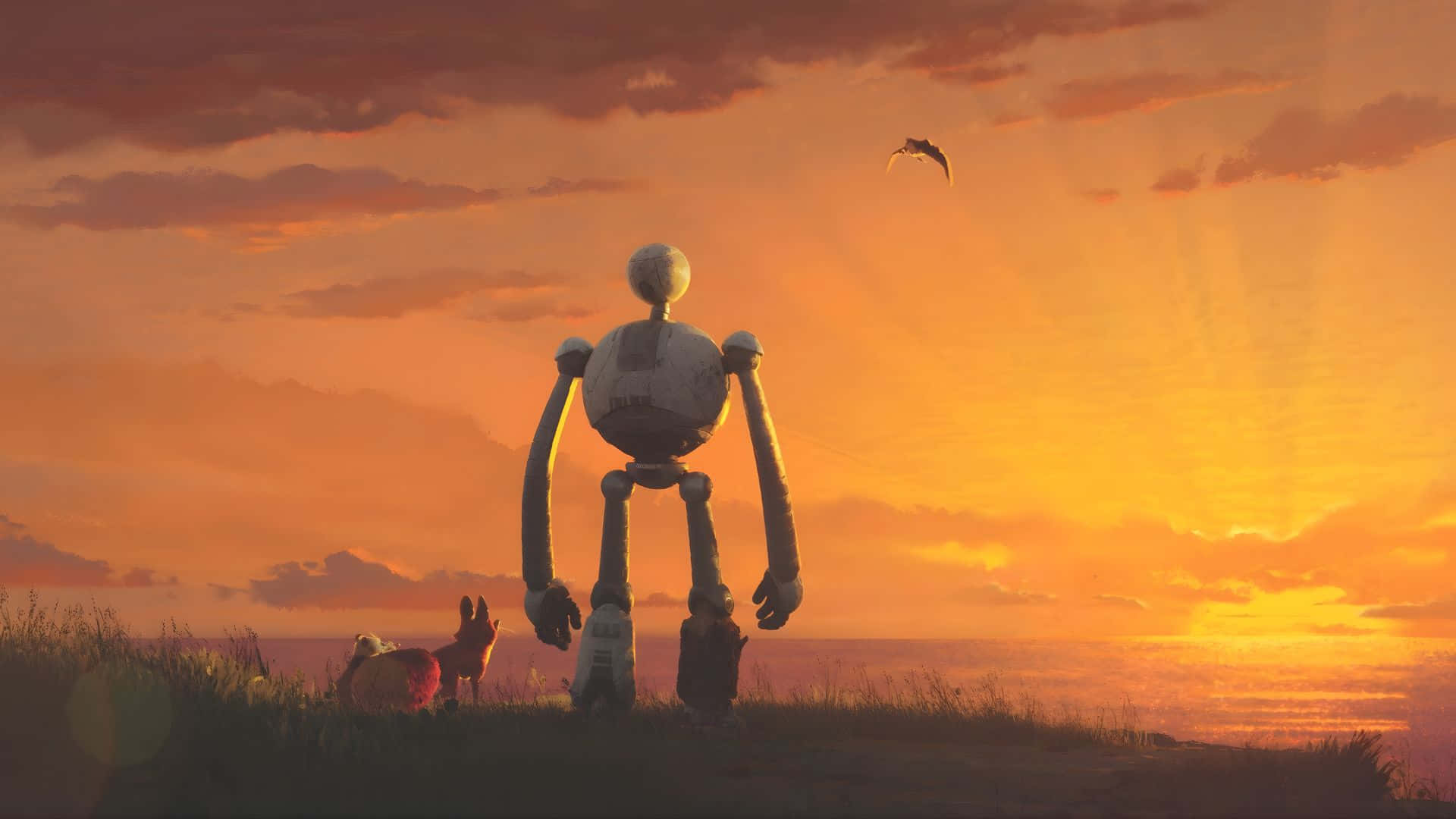 The Wild Robot, sunset, grassy hill, Full HD Desktop Wallpaper