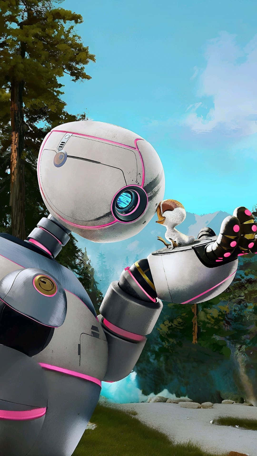 The Wild Robot, silver robot, pink accents, Full HD Phone Wallpaper