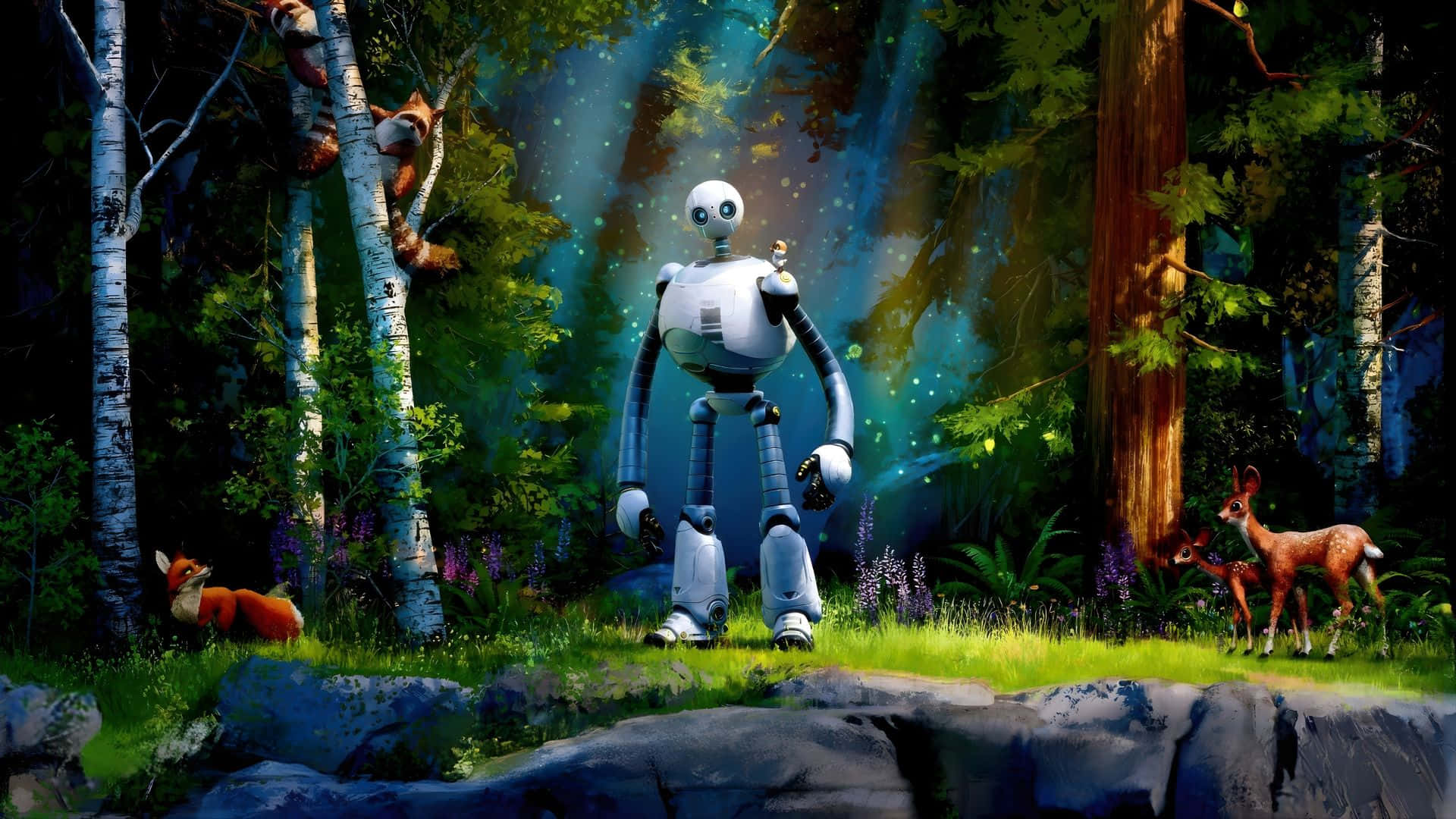 The Wild Robot, forest clearing, deer, Full HD Desktop Wallpaper